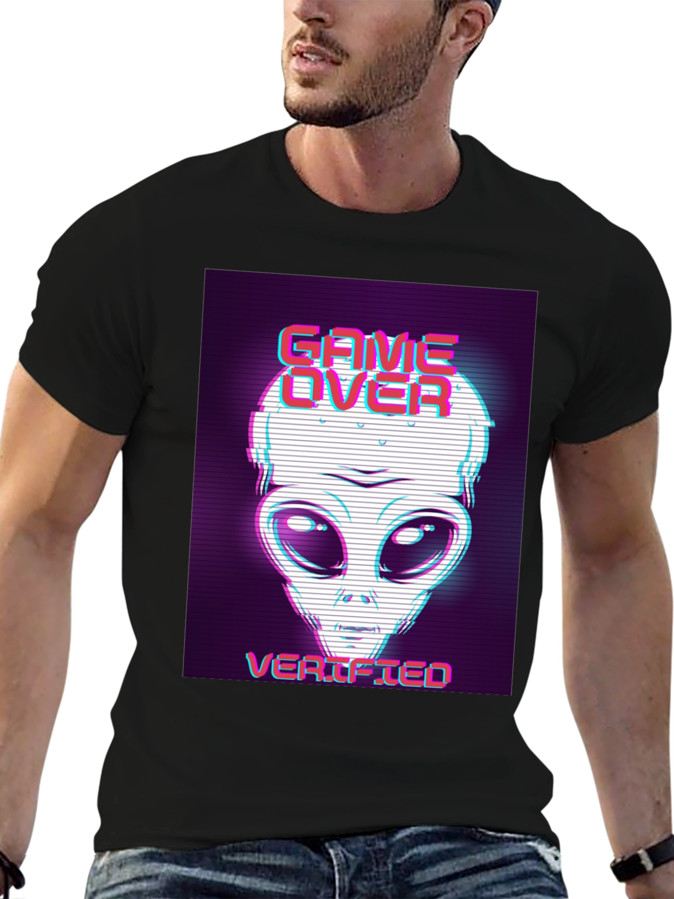 Black Game Over Alien Verified Black Graphic Tee view 6