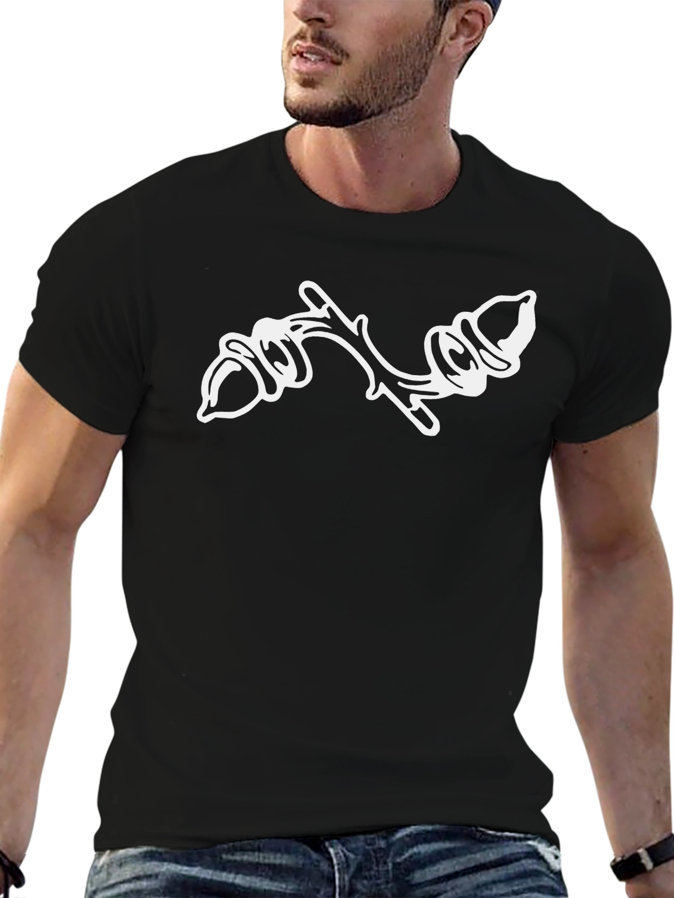 Black Black T-Shirt with Acorn Branch Design view 6