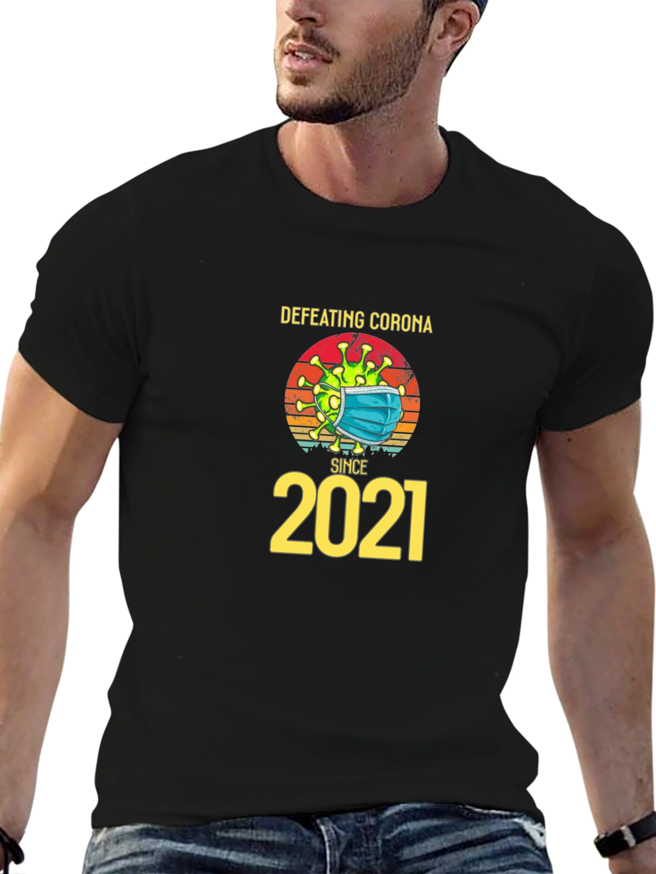 Black Defeating Corona Since 2021 T-Shirt view 6