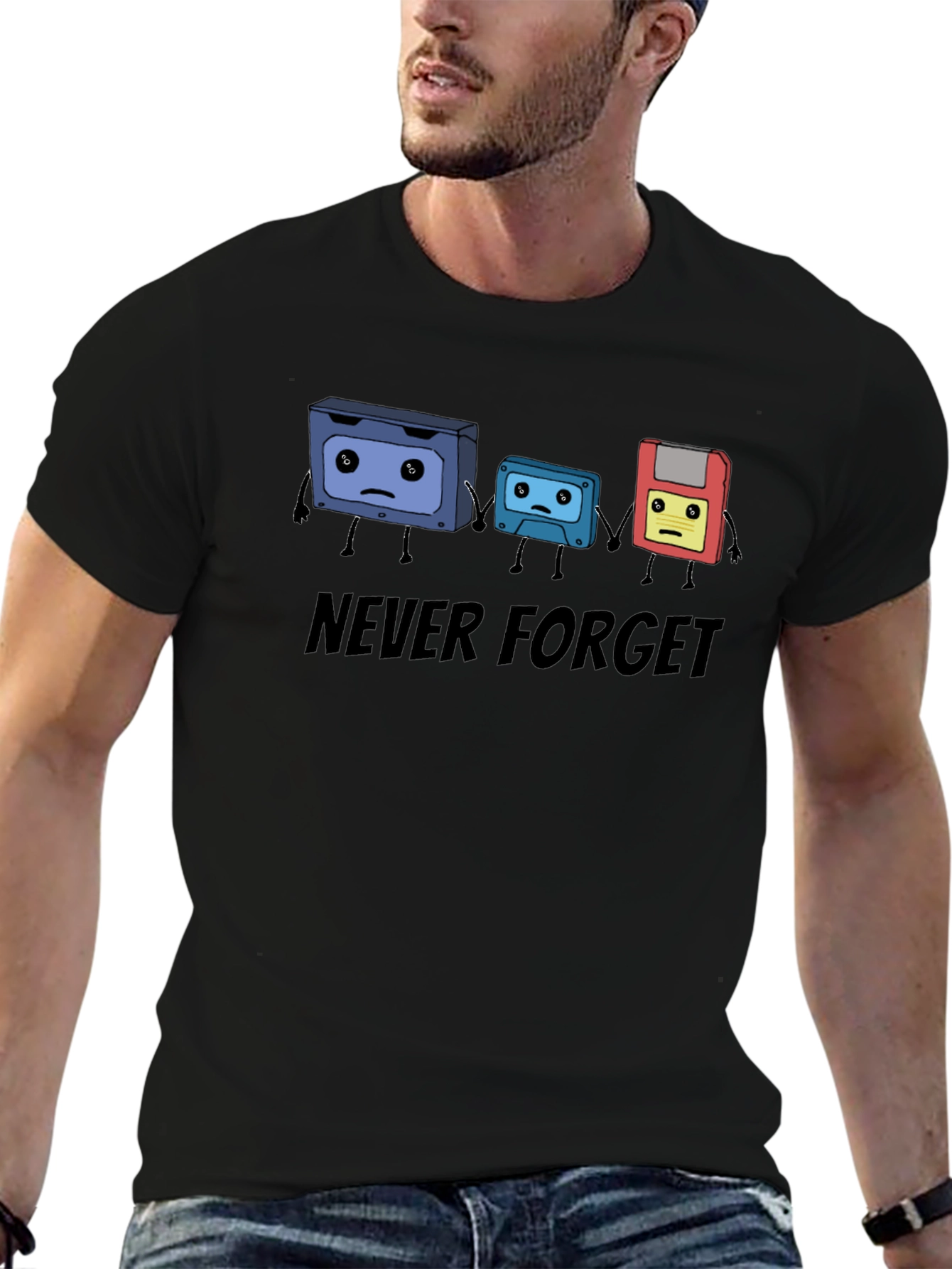 Black Never Forget Cassette Tape & Floppy Disk T-Shirt view 6