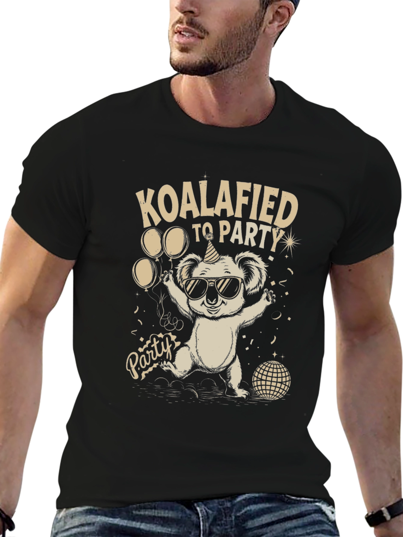 Black Koalafied to Party Graphic Tee - Fun Novelty T-Shirt view 6