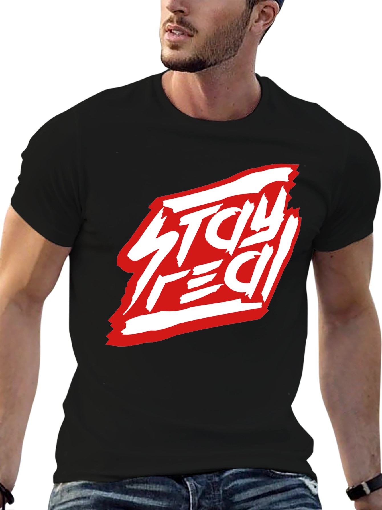 Black Stay Real Black Graphic Tee - Modern Streetwear Style view 6
