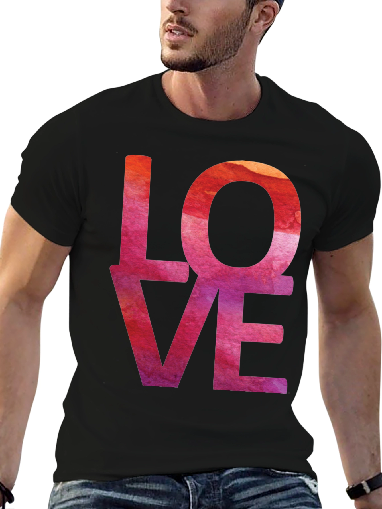 Black Watercolor Love T-Shirt - Artistic Graphic Tee view 6