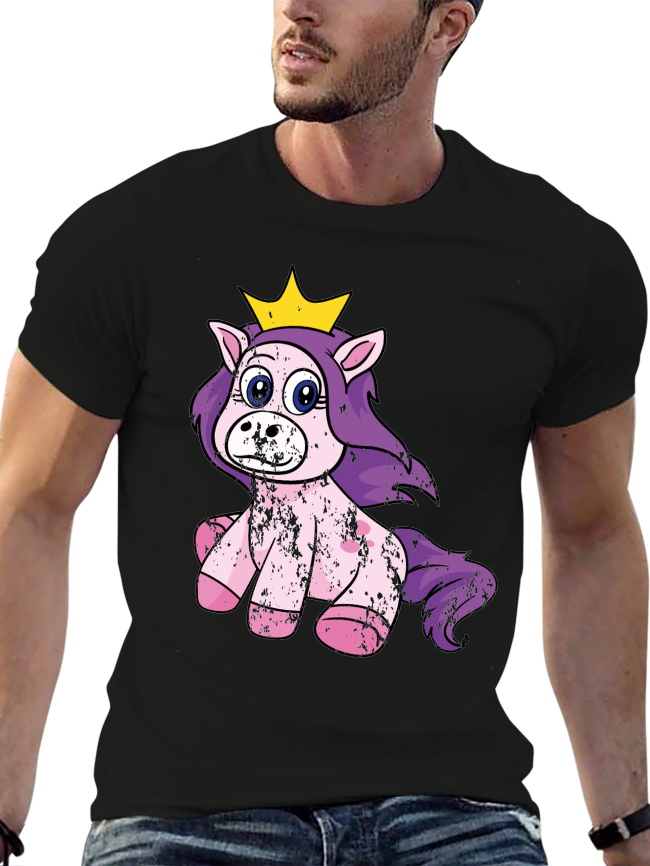 Black Cute Princess Unicorn Black T-Shirt view 6