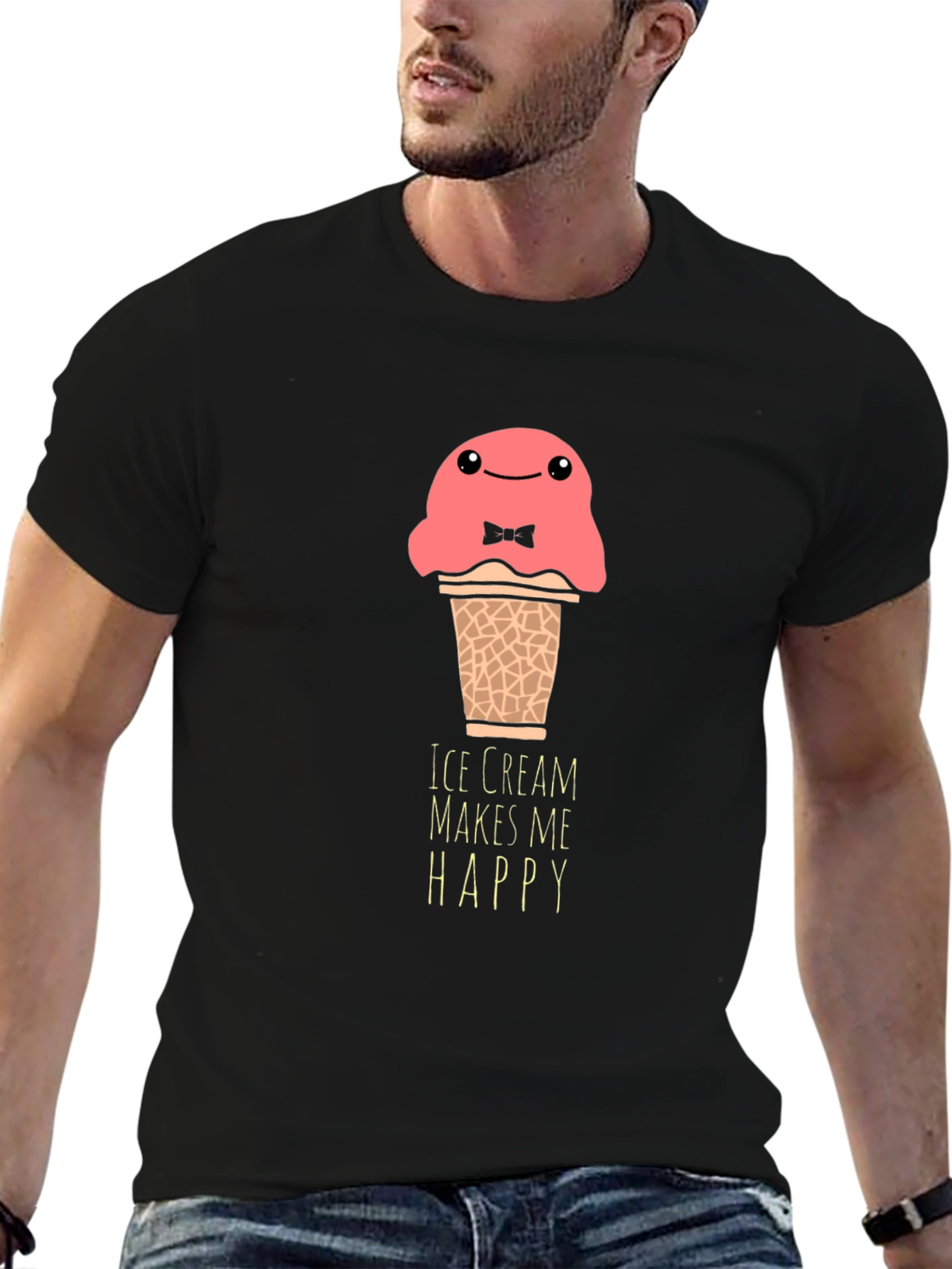 Black Ice Cream Makes Me Happy Graphic T-Shirt view 6