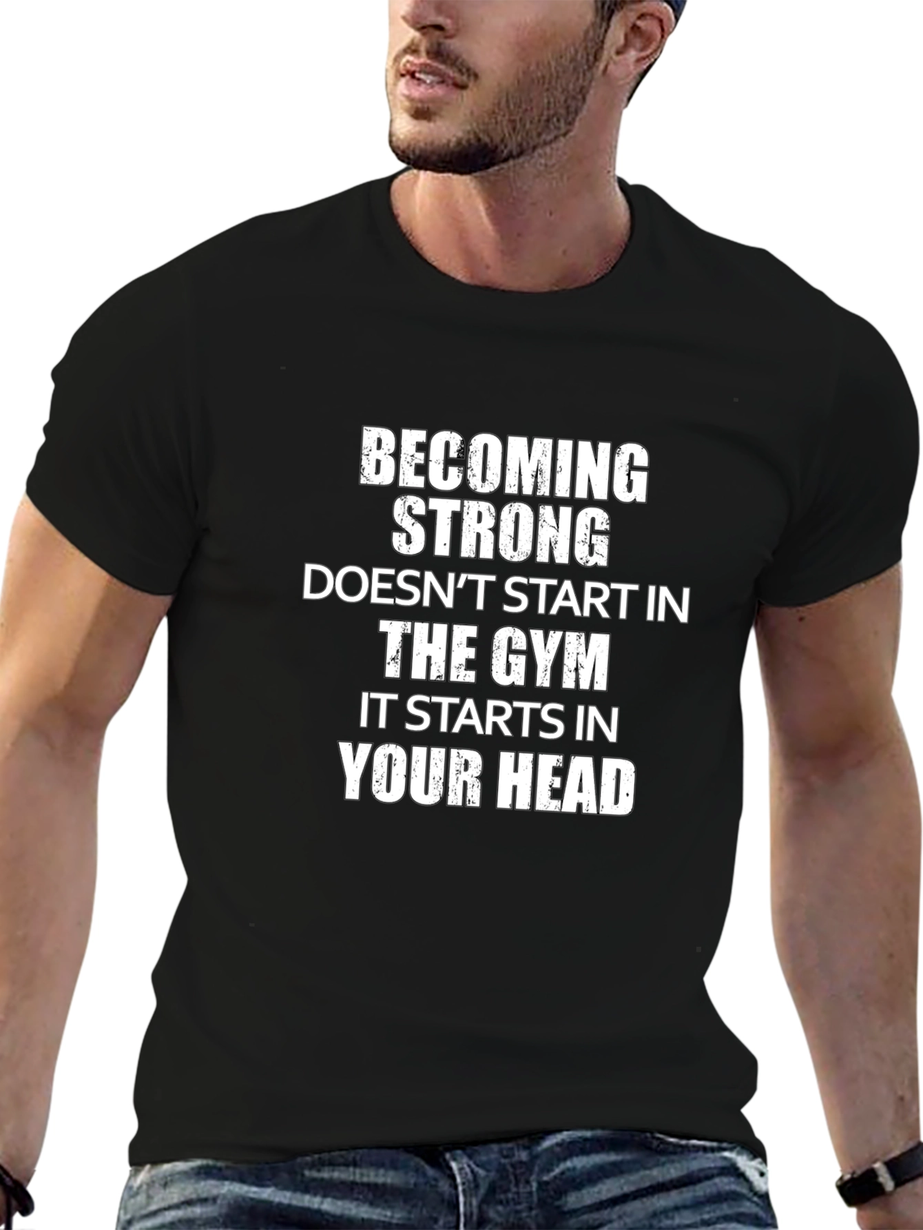 Black Motivational Gym T-Shirt - Starts In Your Head view 6