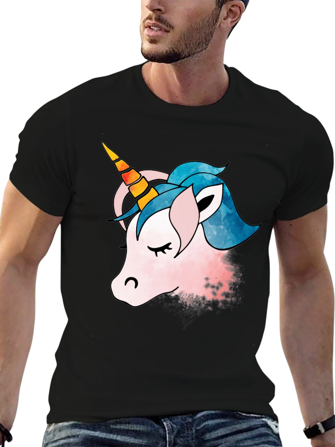 Black Unicorn Graphic T-Shirt - Black Cotton Tee view 6