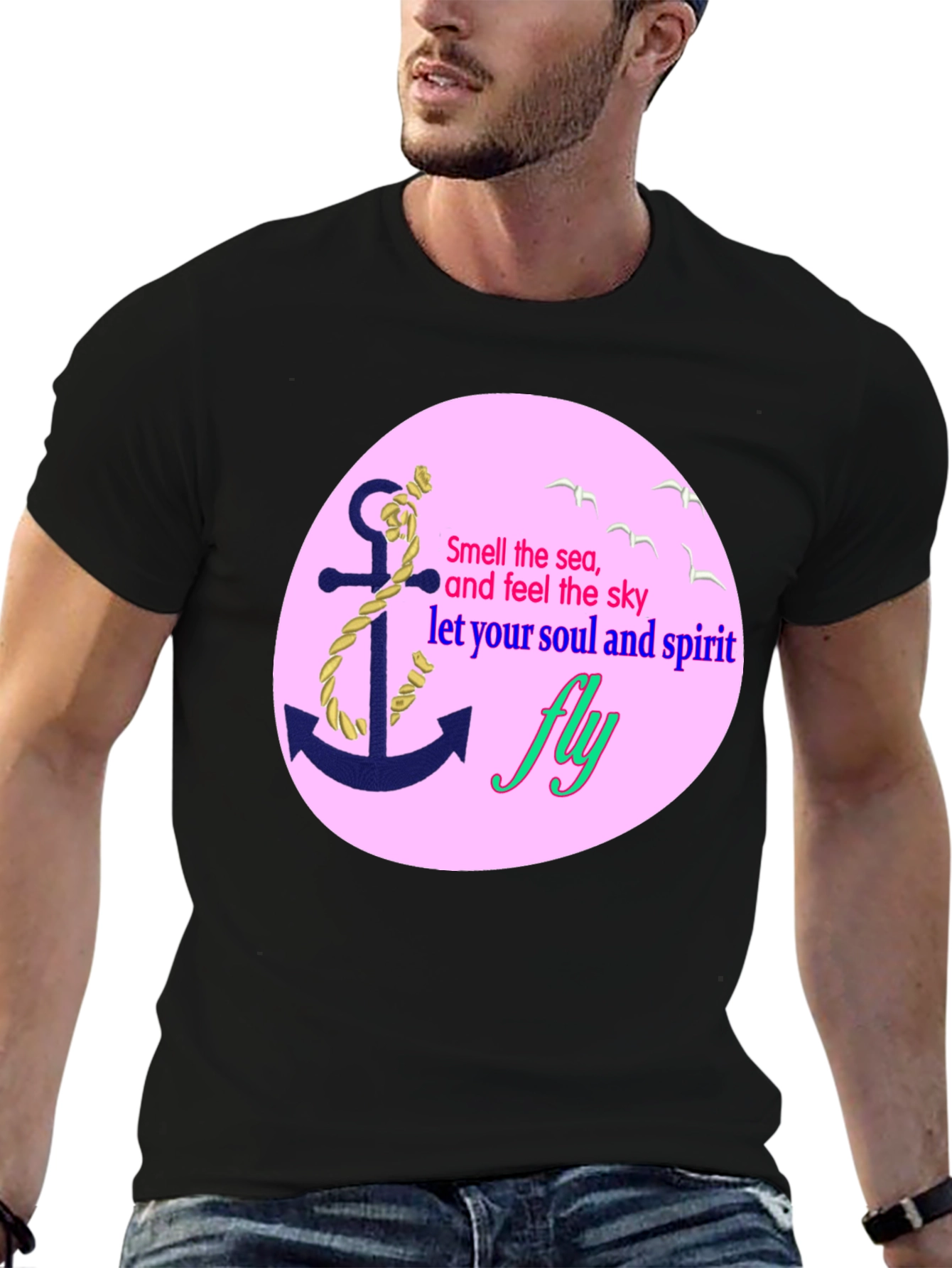Black Nautical Dreamer Tee - Anchor & Sea Inspired Design view 6