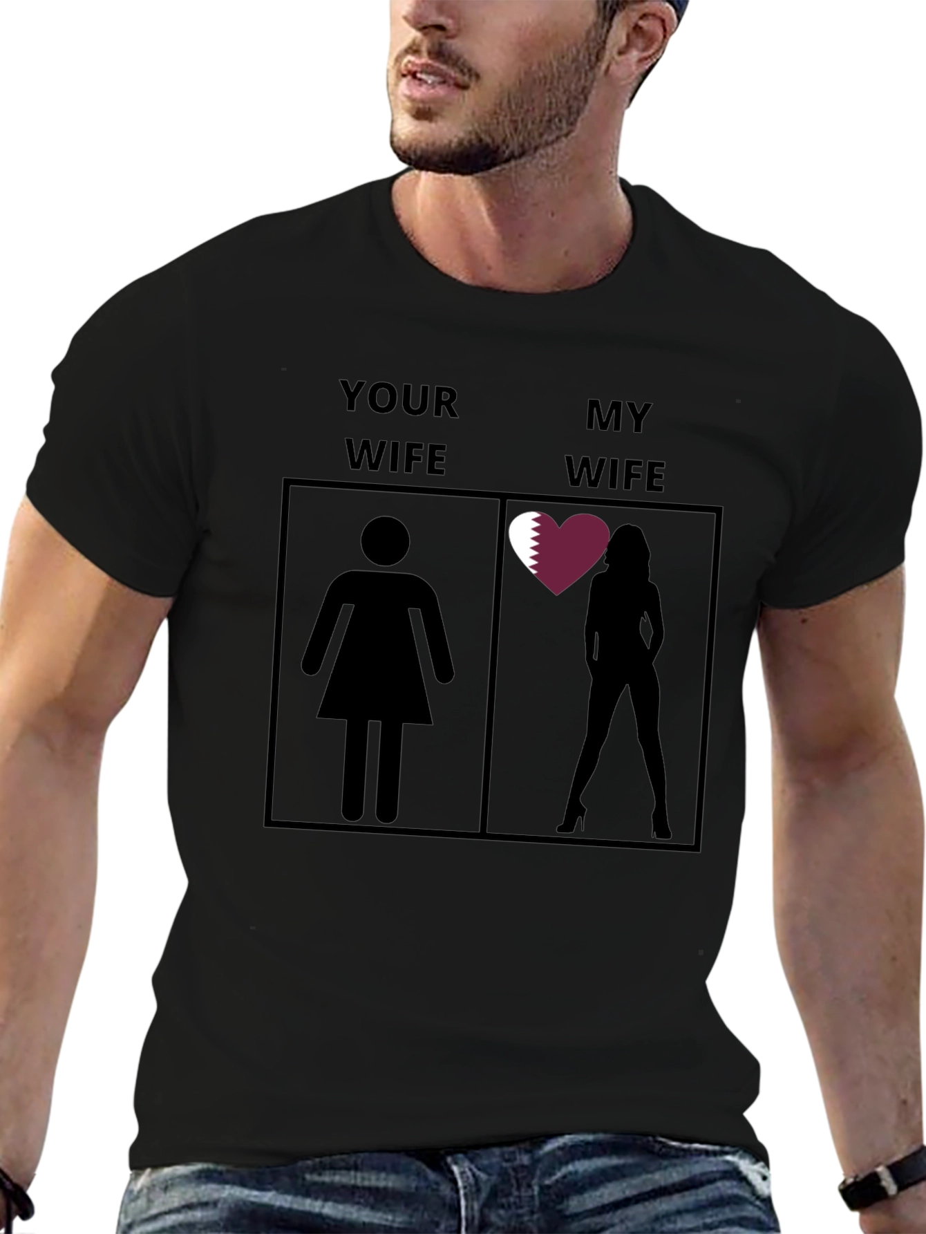 Black Funny "My Wife" Qatar T-Shirt view 6