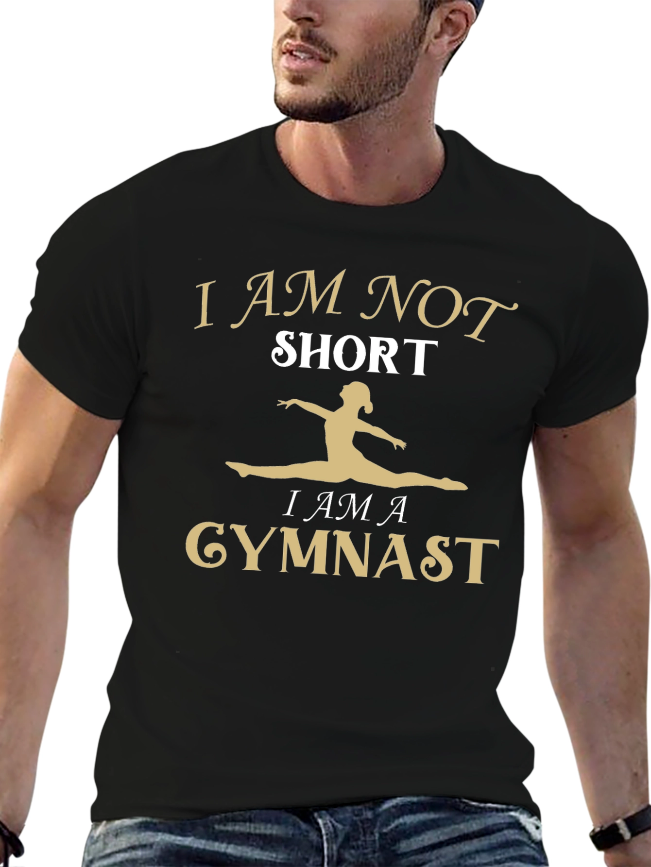 Black Gymnast T-Shirt - I Am Not Short - Women's Gymnastics view 6