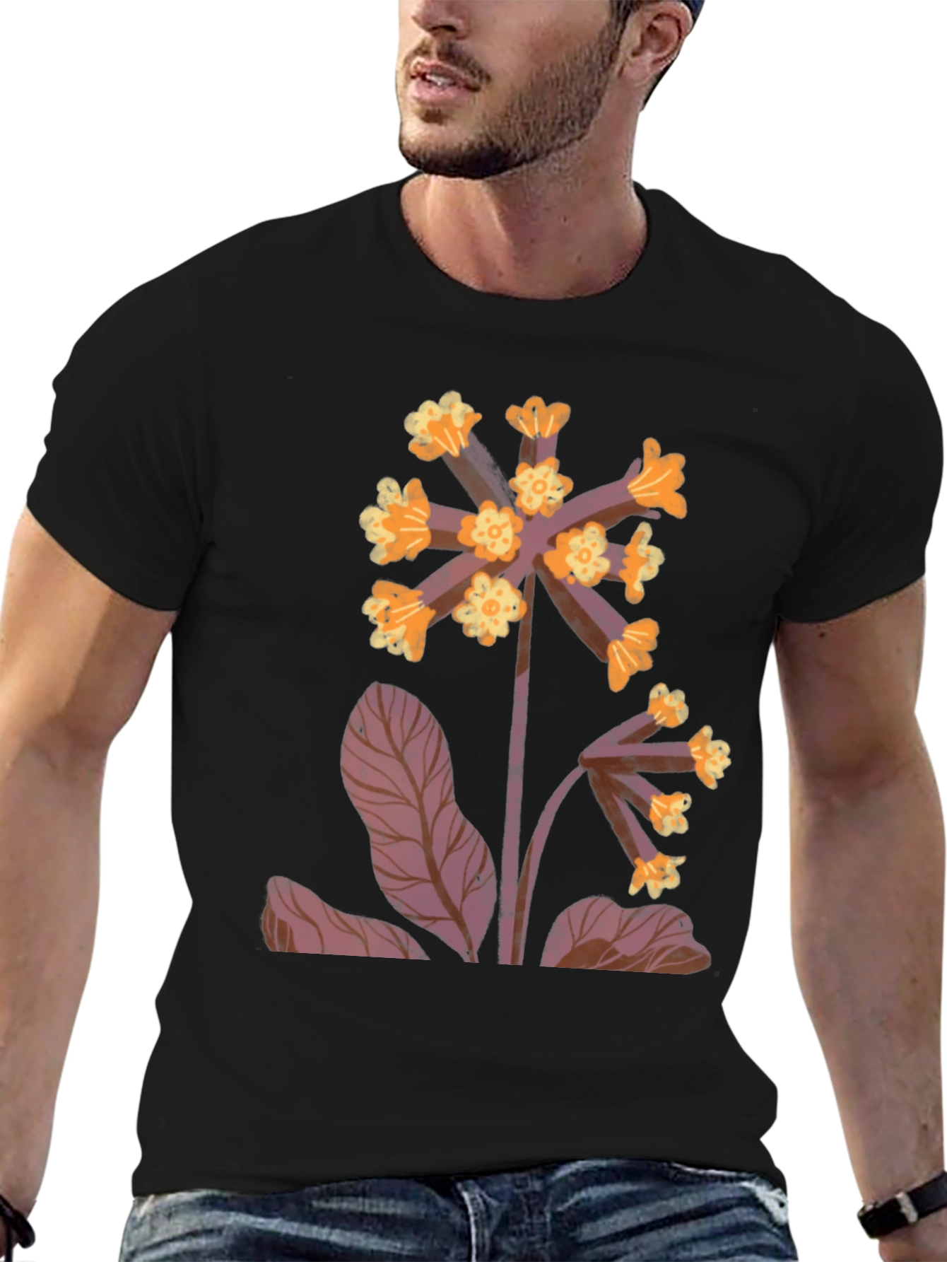 Black Floral Print Black T-Shirt view 6