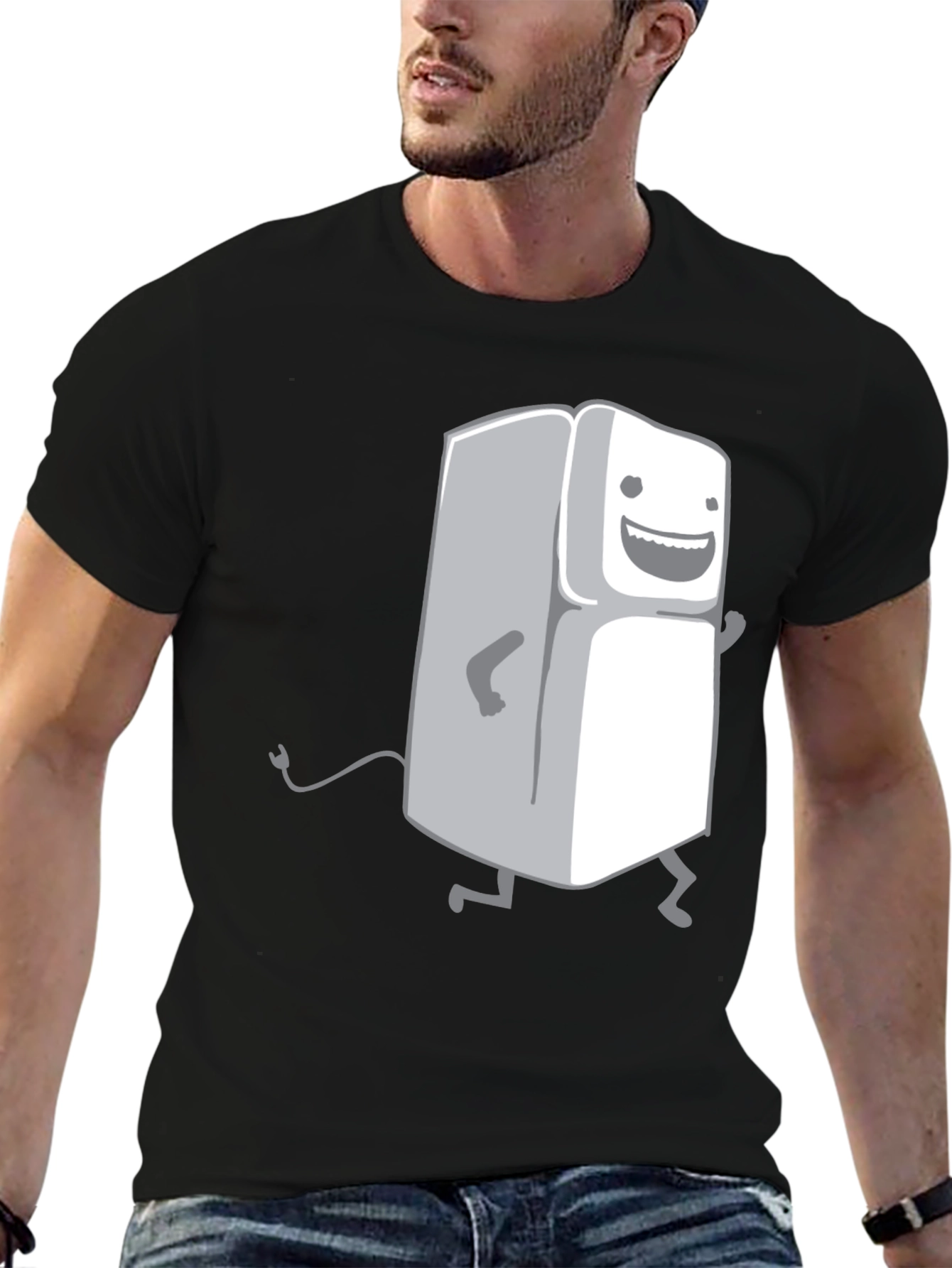 Black Funny Refrigerator Graphic T-Shirt - Black view 6