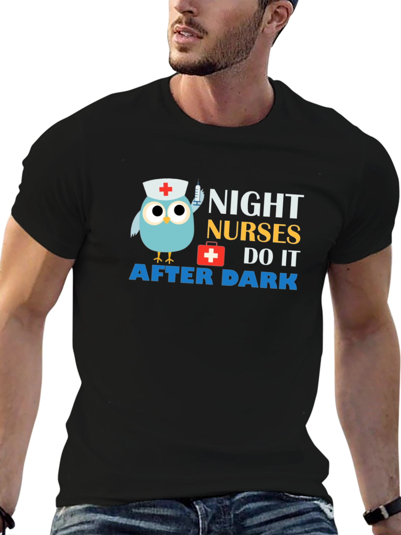 Black Night Nurses Owl T-Shirt Funny Nurse Tee view 6