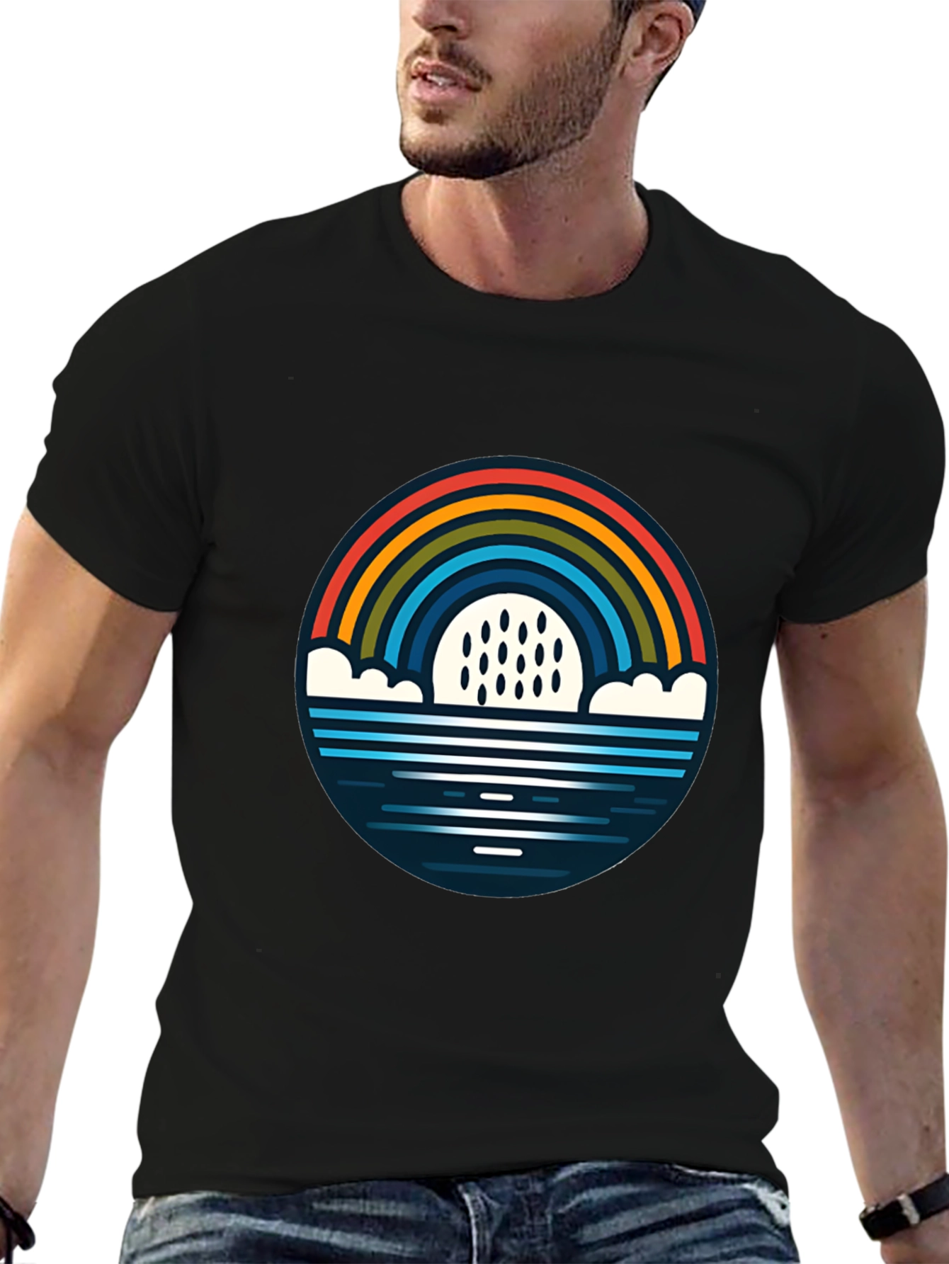 Black Rainbow & Rain Graphic Black T-Shirt view 6