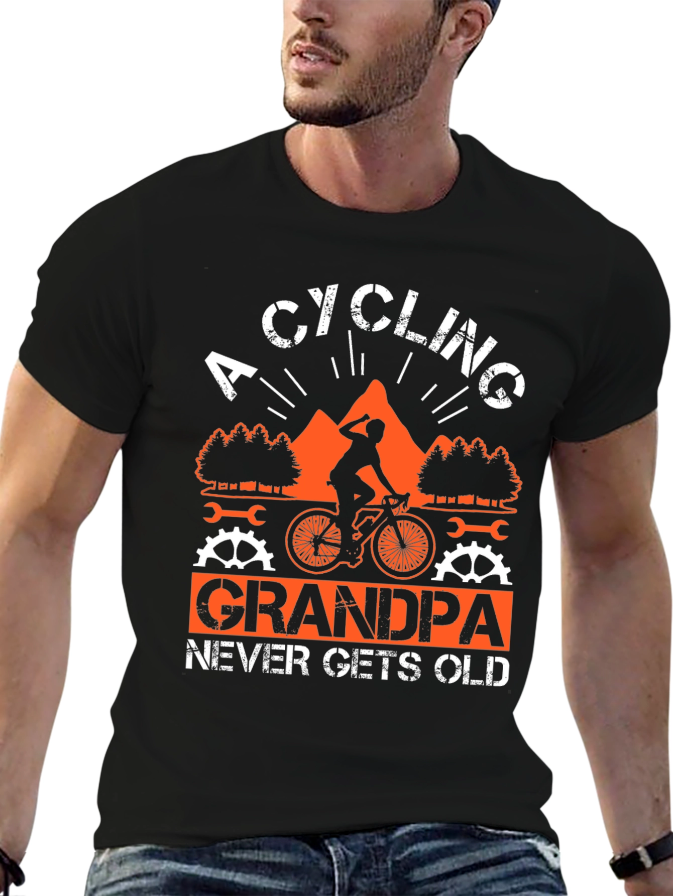 Black Cycling Grandpa T-Shirt - Never Gets Old view 6