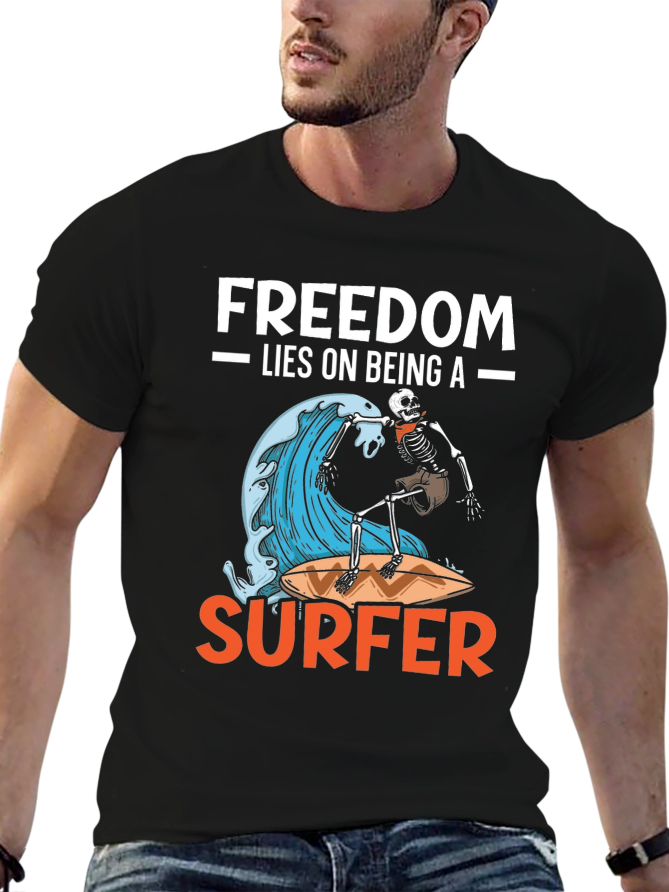 Black Freedom Surfer Graphic Tee - Ride the Wave! view 6