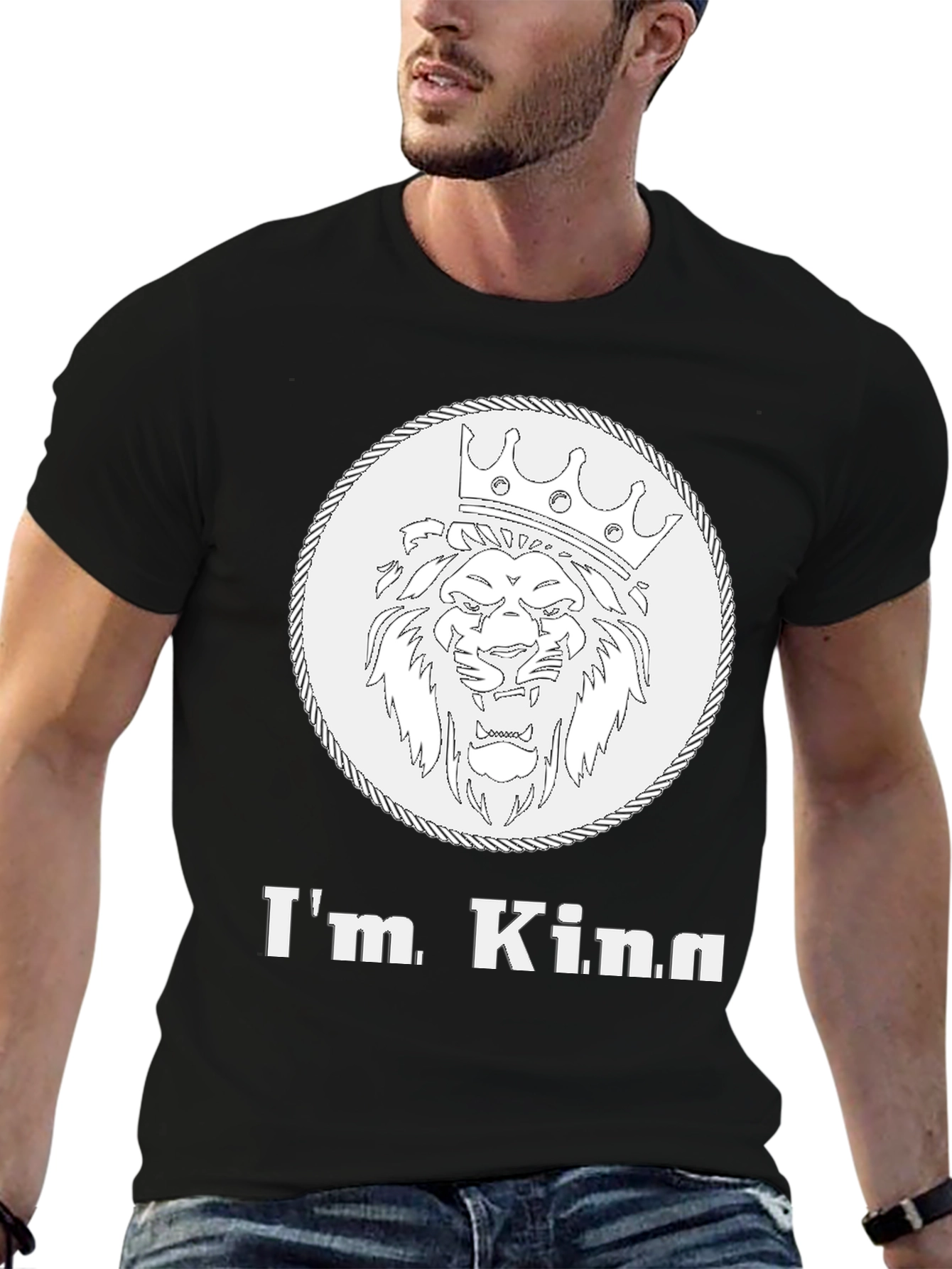Black I'm King Graphic Tee - Lion Crown Design, Mens Black T-Shirt view 6