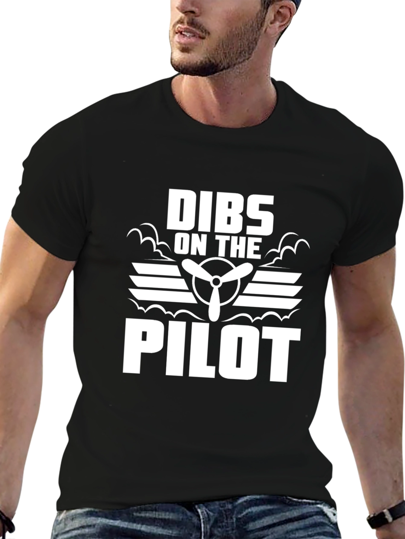Black Dibs on the Pilot Graphic Tee - Aviation Humor Shirt view 6