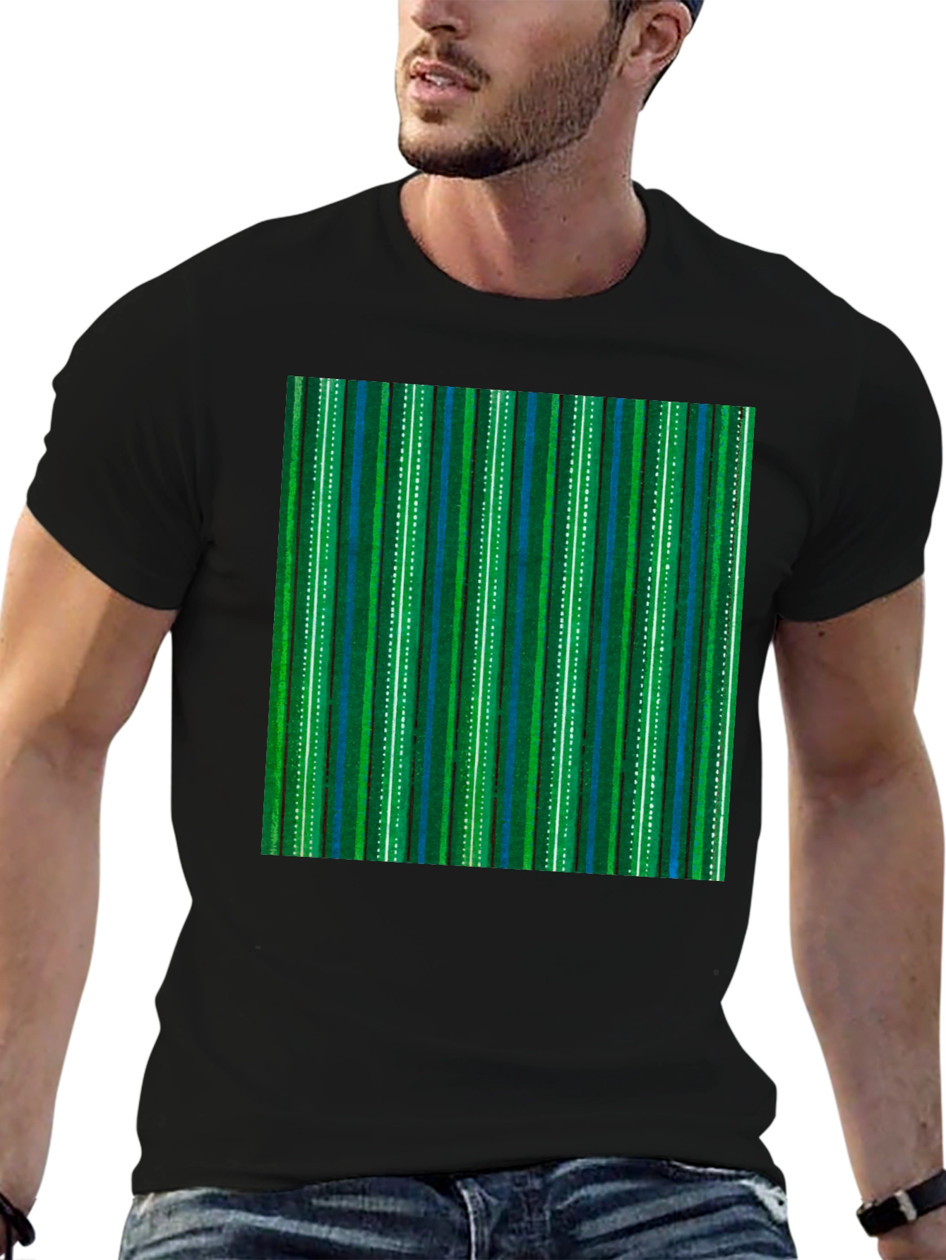 Black Striped Pattern T-Shirt view 6