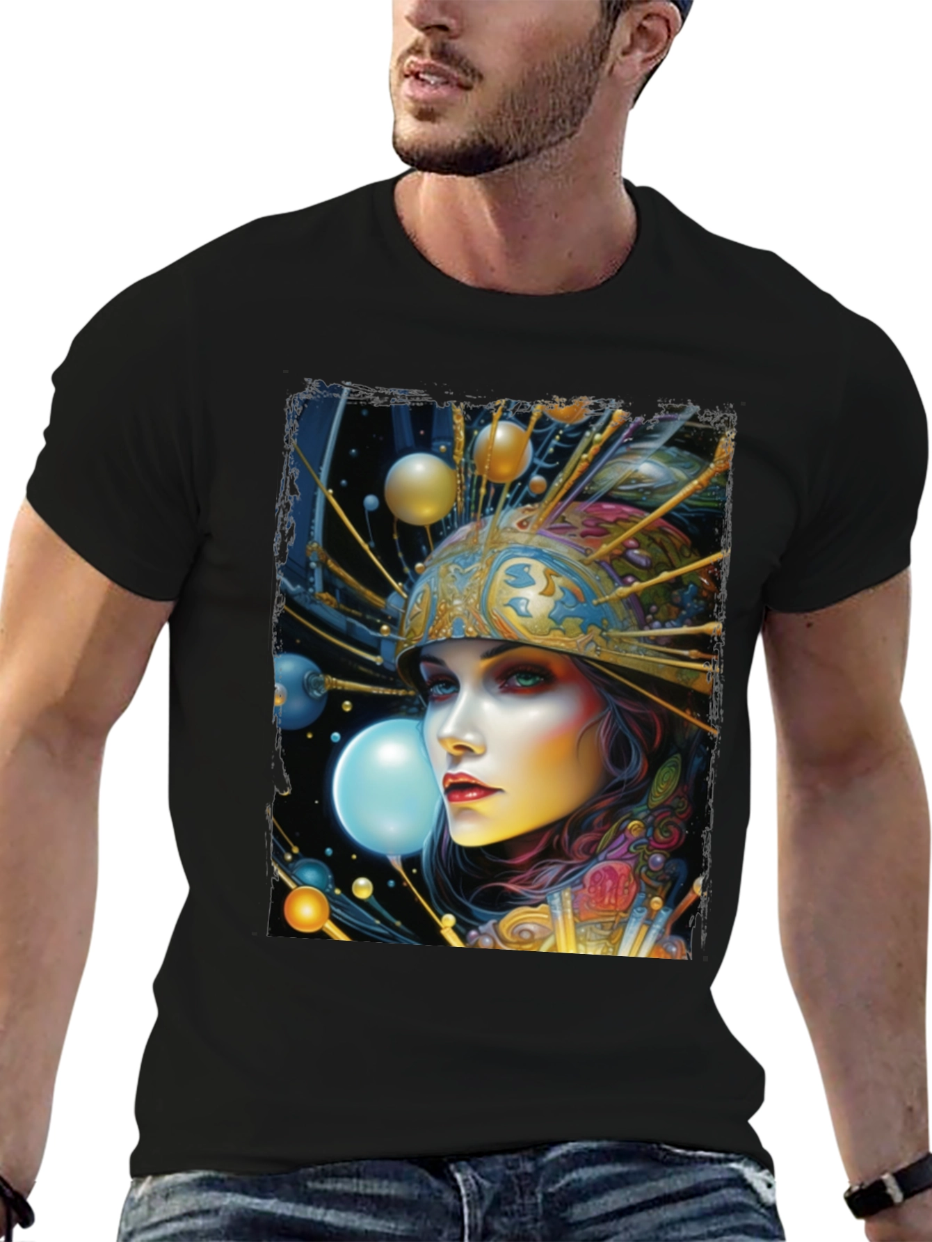 Black Surreal Woman Graphic Tee - Black view 6