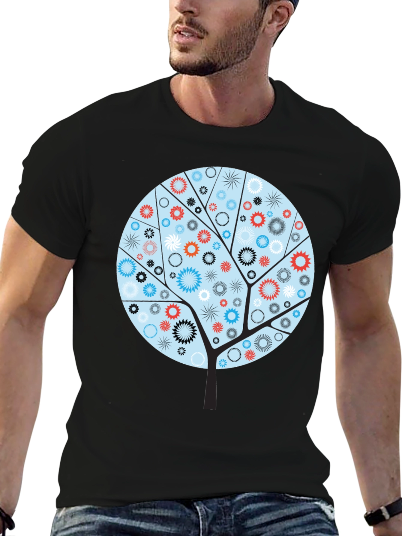 Black Abstract Floral Tree Graphic Tee - Modern Style view 6