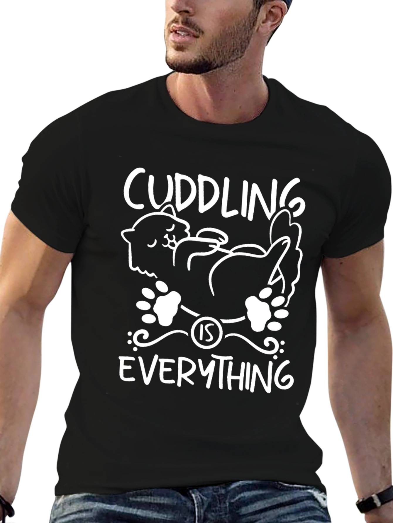 Black Cuddling is Everything Cat Graphic Tee - Black view 6