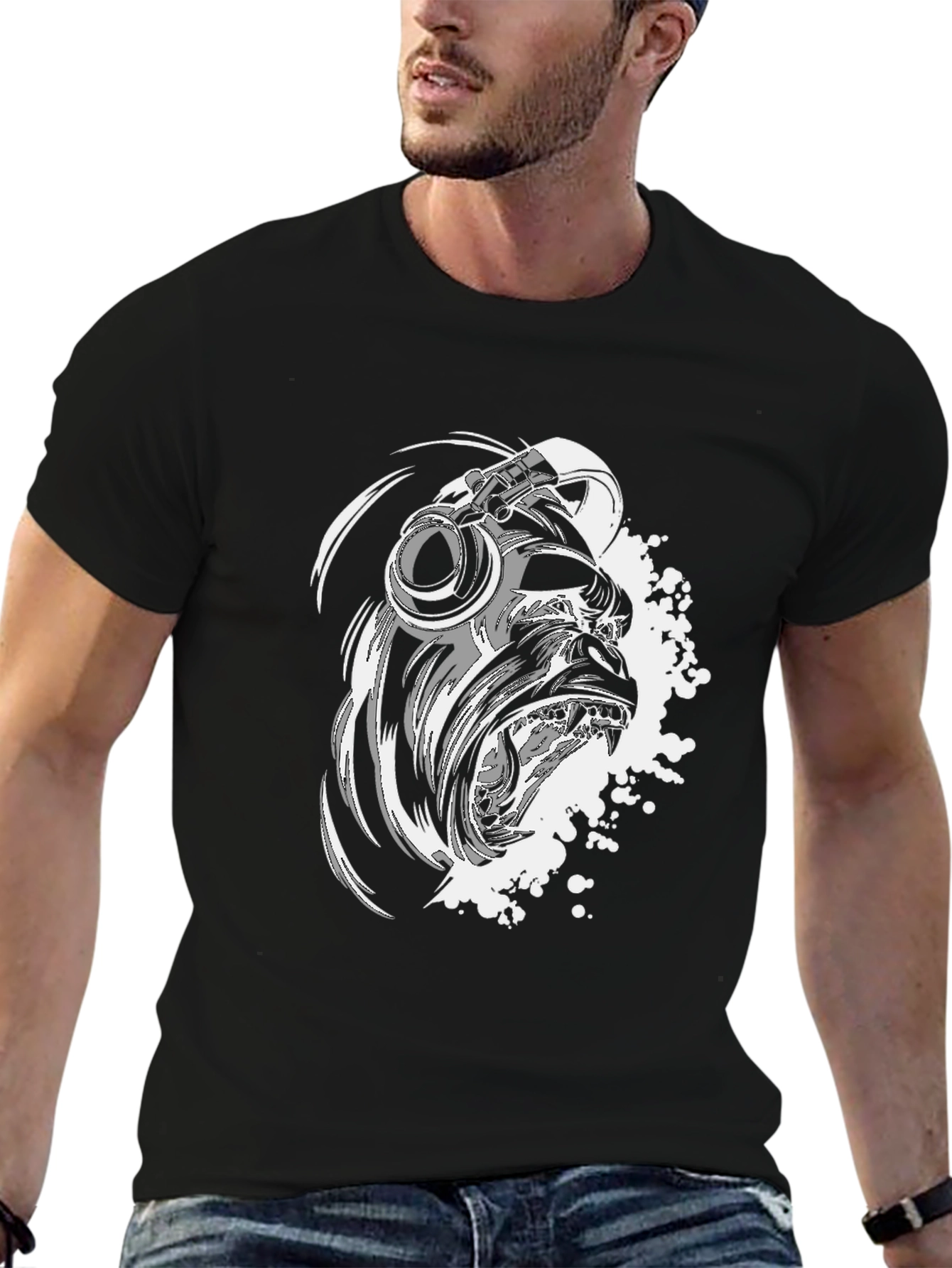 Black Cool Gorilla Headphone Graphic Tee view 6