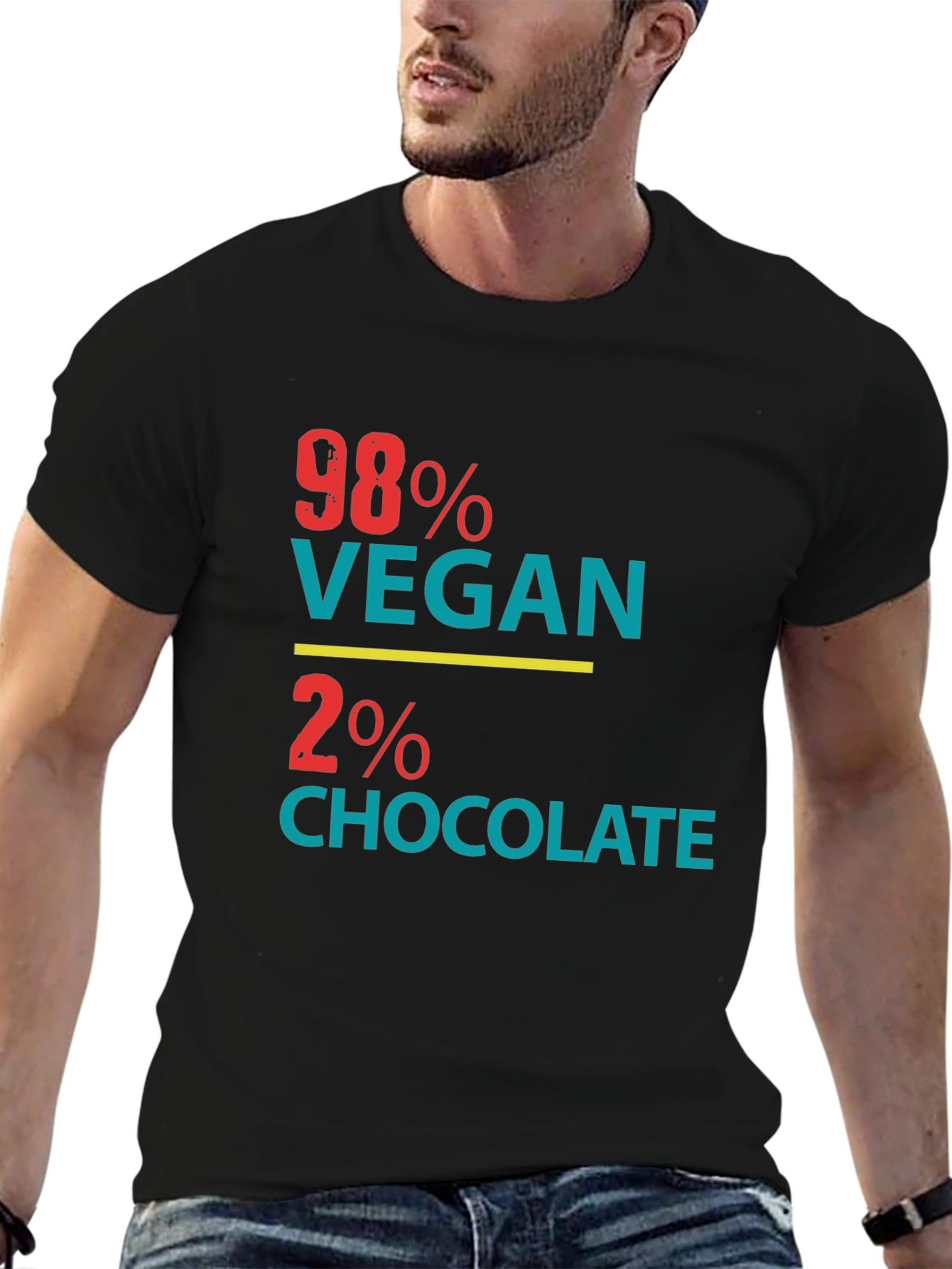Black 98% Vegan 2% Chocolate Graphic Tee view 6