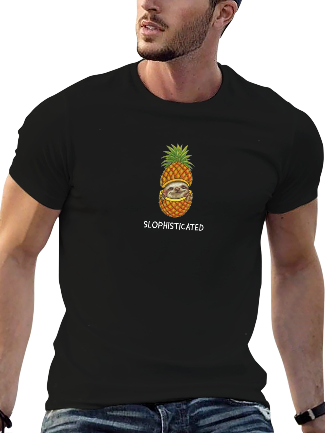 Black Sloth Pineapple Graphic Tee - Slophisticated Style view 6