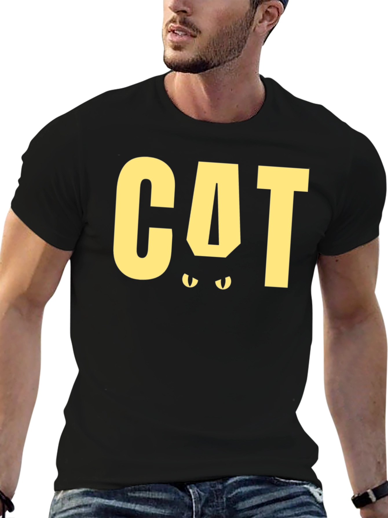 Black CAT Funny Graphic T-Shirt - Black Tee view 6