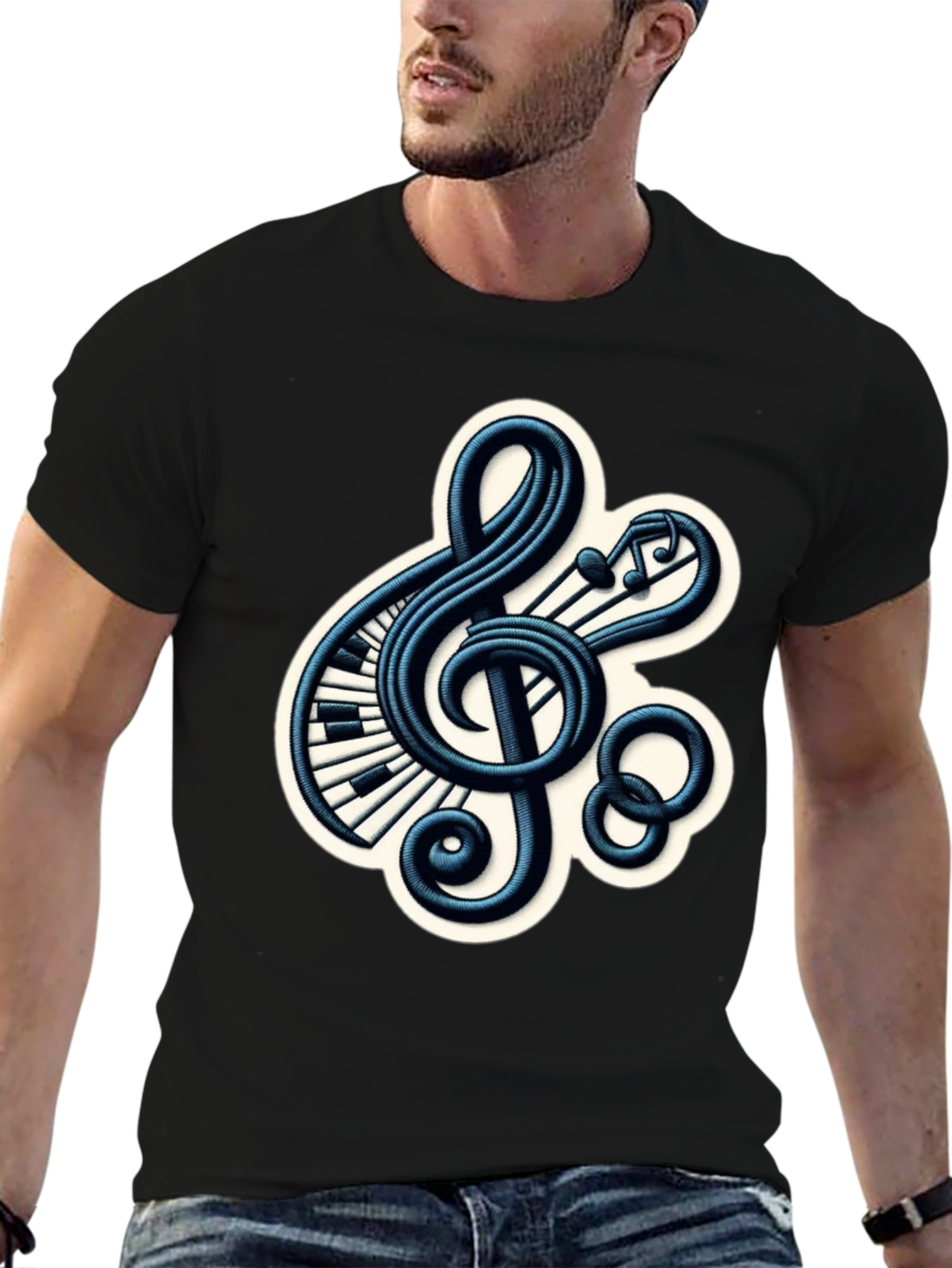 Black Musical Treble Clef Graphic Tee view 6