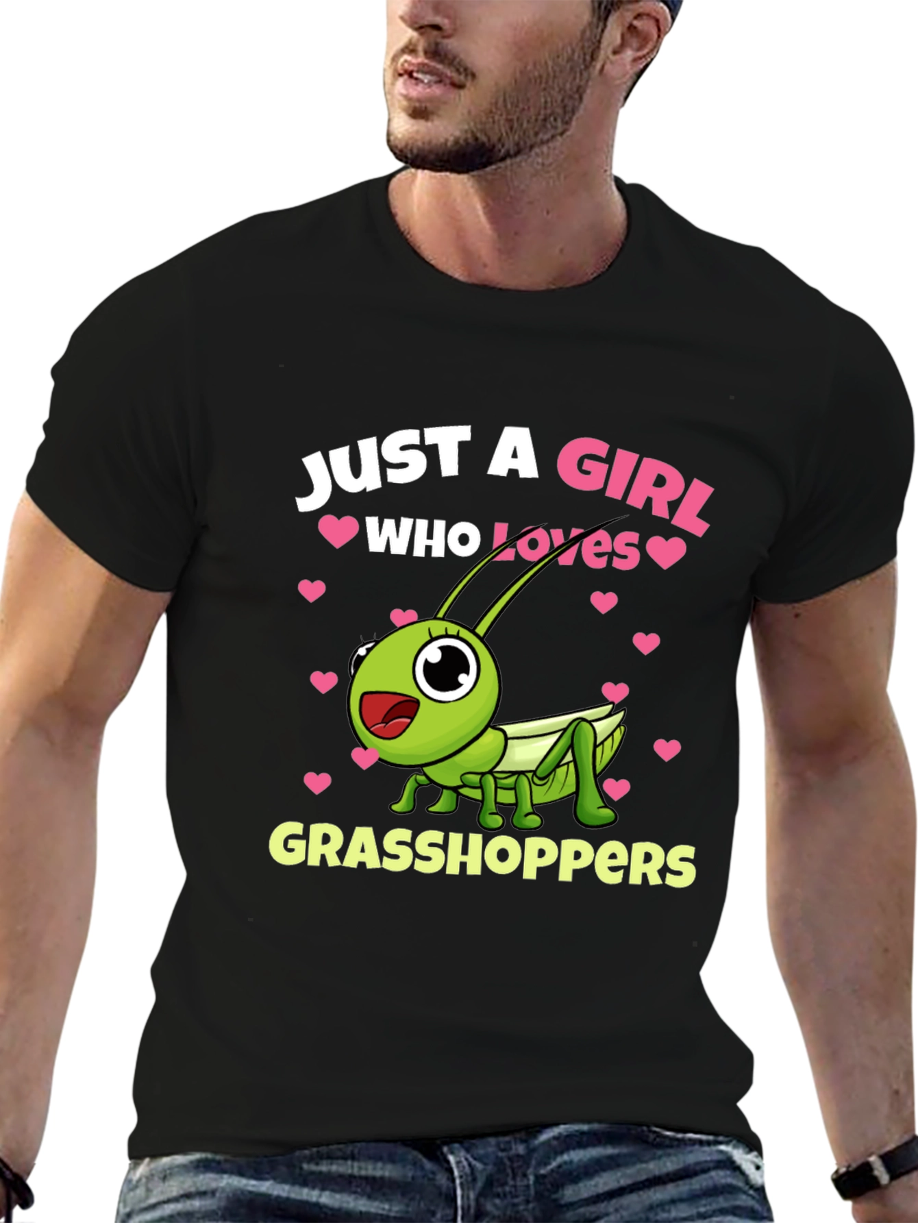 Black Just a Girl Who Loves Grasshoppers T-Shirt view 6