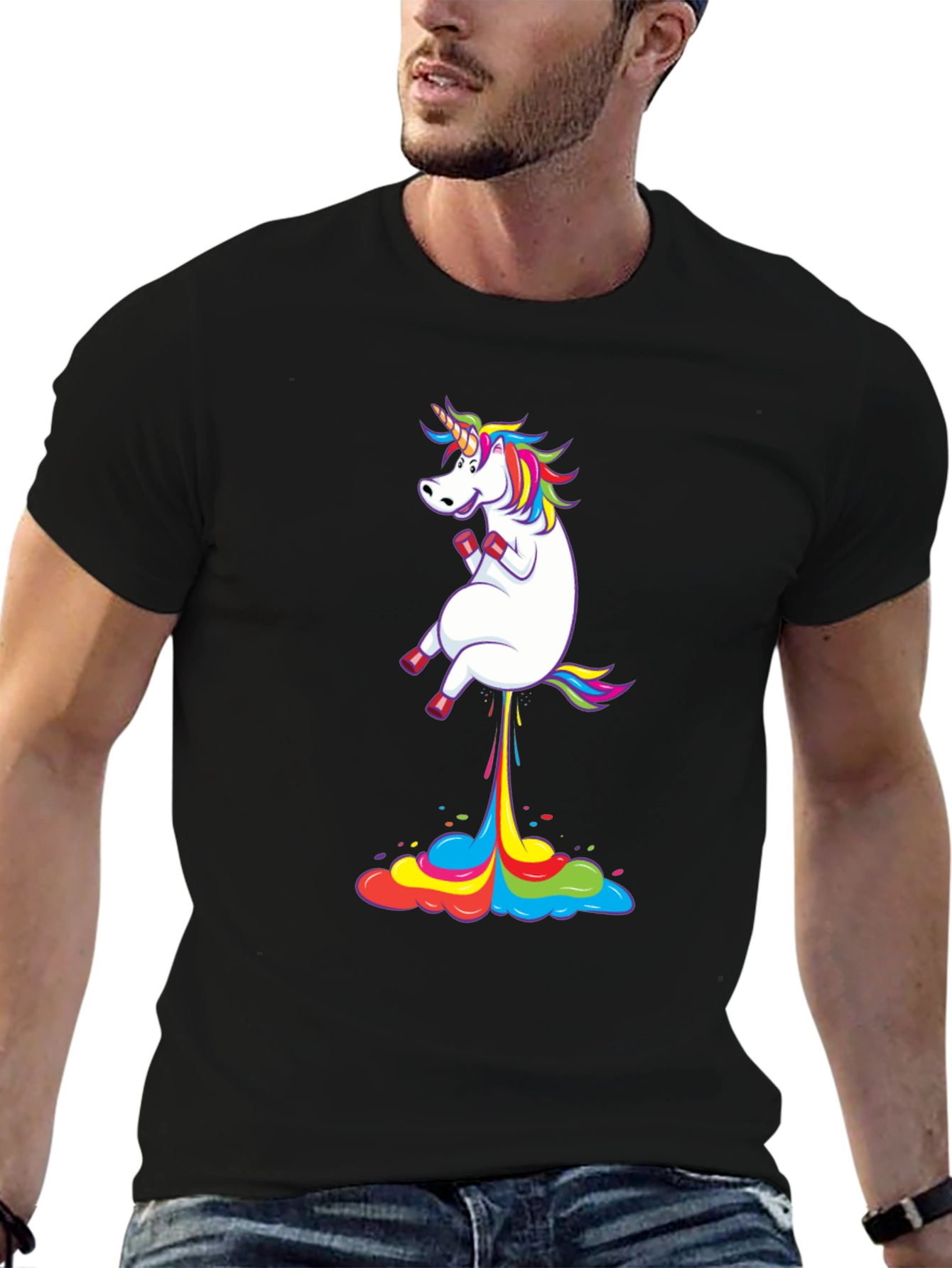 Black Unicorn Rainbow Fart T-Shirt Funny Novelty Tee view 6