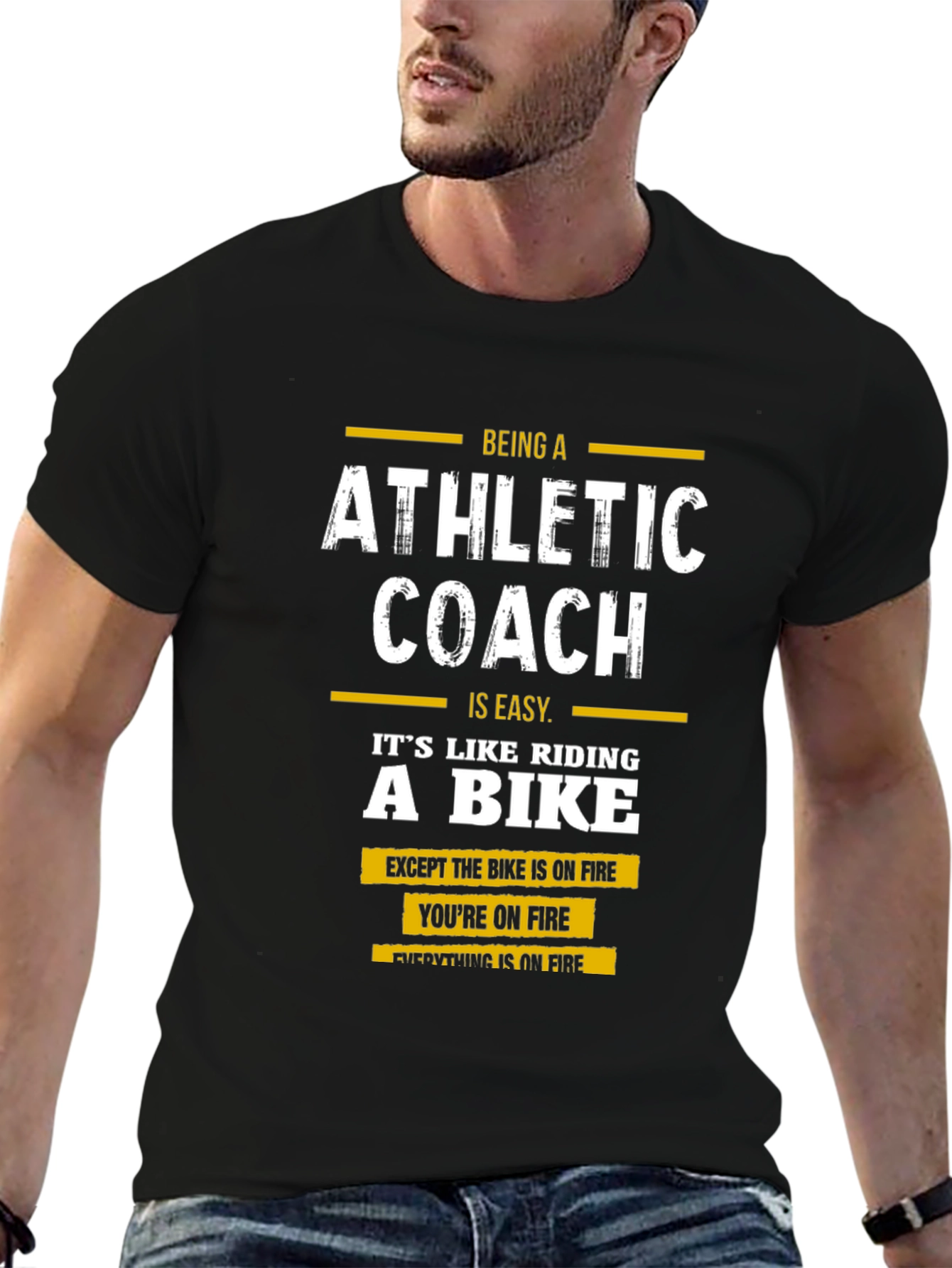 Black Athletic Coach On Fire T-Shirt Funny Coach Gift view 6