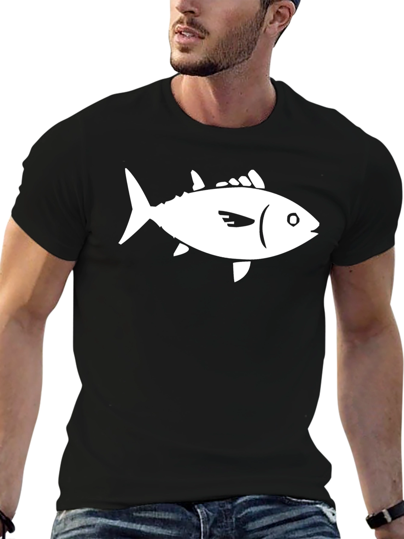 Black Tuna Fish Graphic Tee - Black Cotton T-Shirt view 6