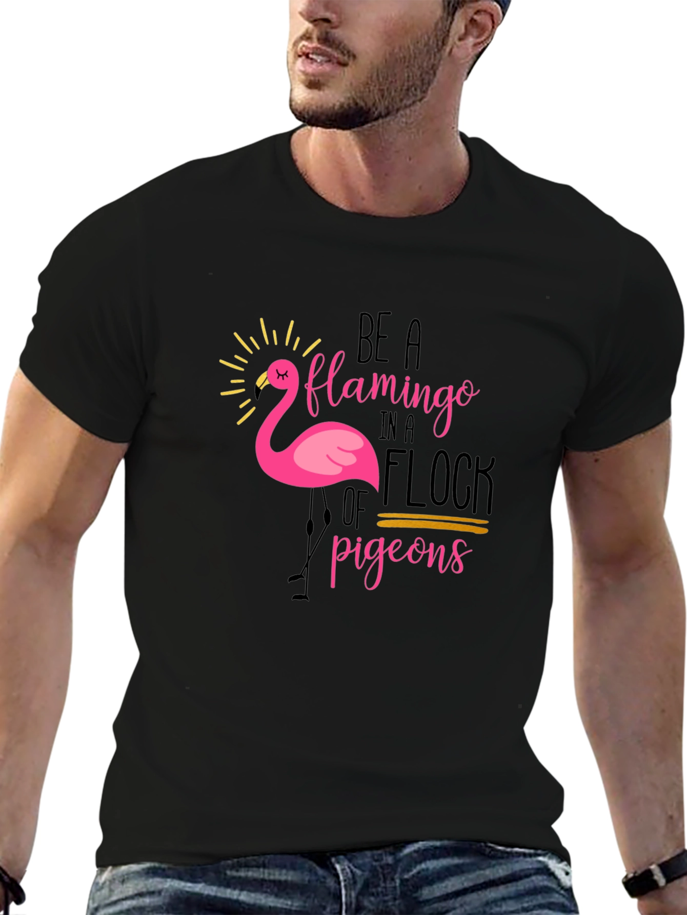 Black Be a Flamingo T-Shirt - Unique Graphic Tee view 6