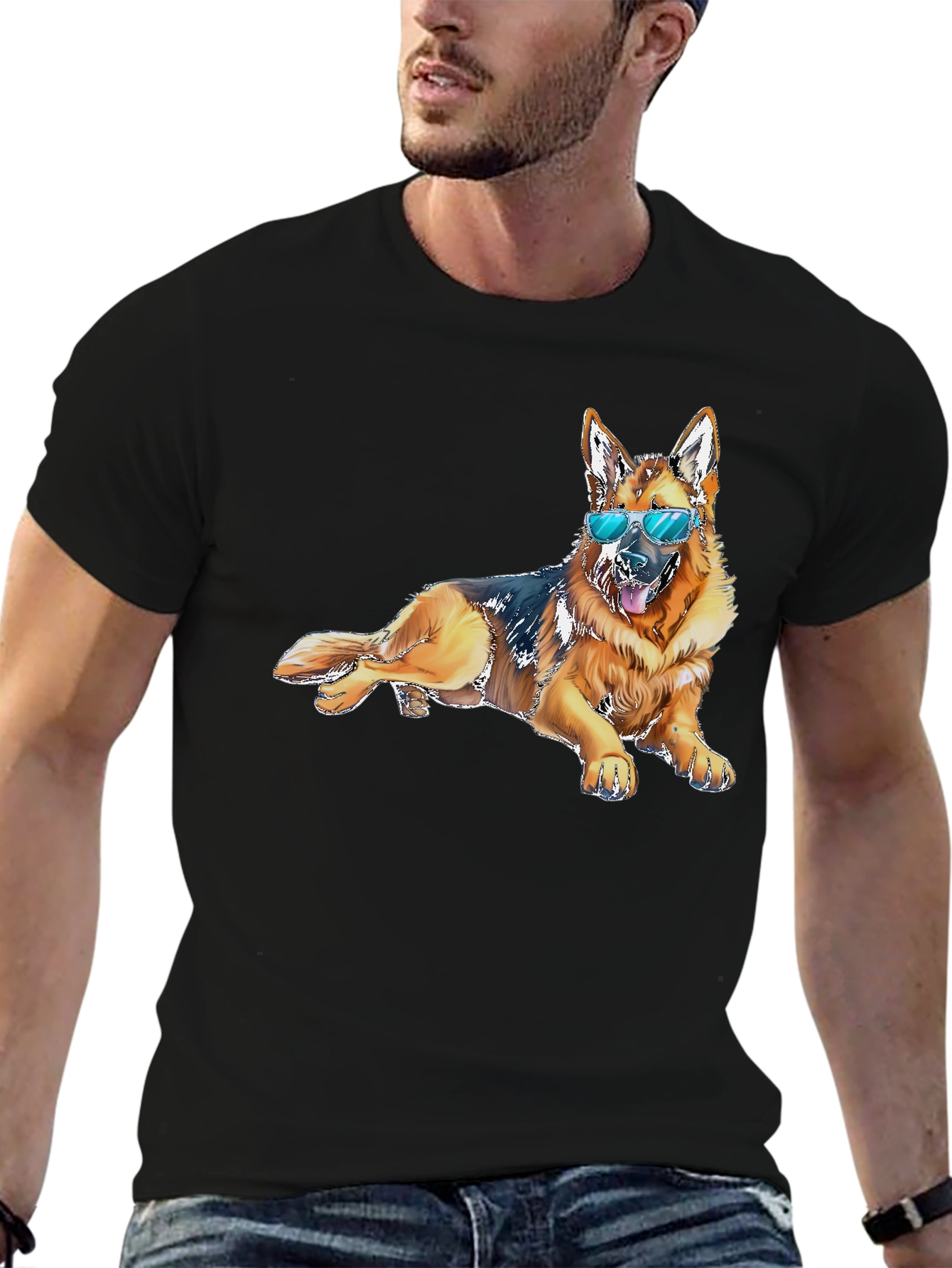 Black Cool Dog T-Shirt - Relaxed German Shepherd view 6