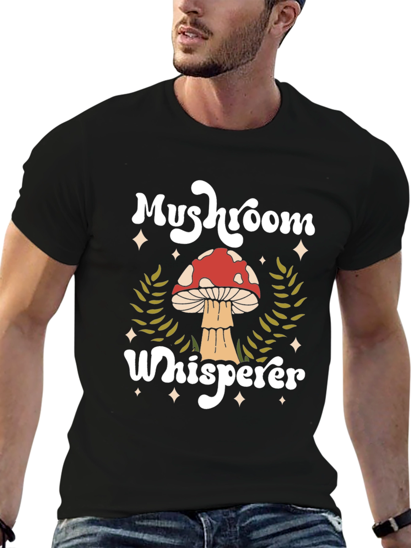 Black Mushroom Whisperer Graphic Tee - Nature Lover Shirt view 6