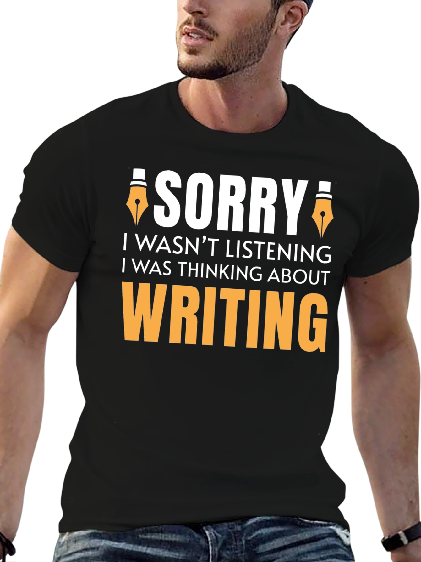 Black Sorry Writing Funny T-Shirt view 6