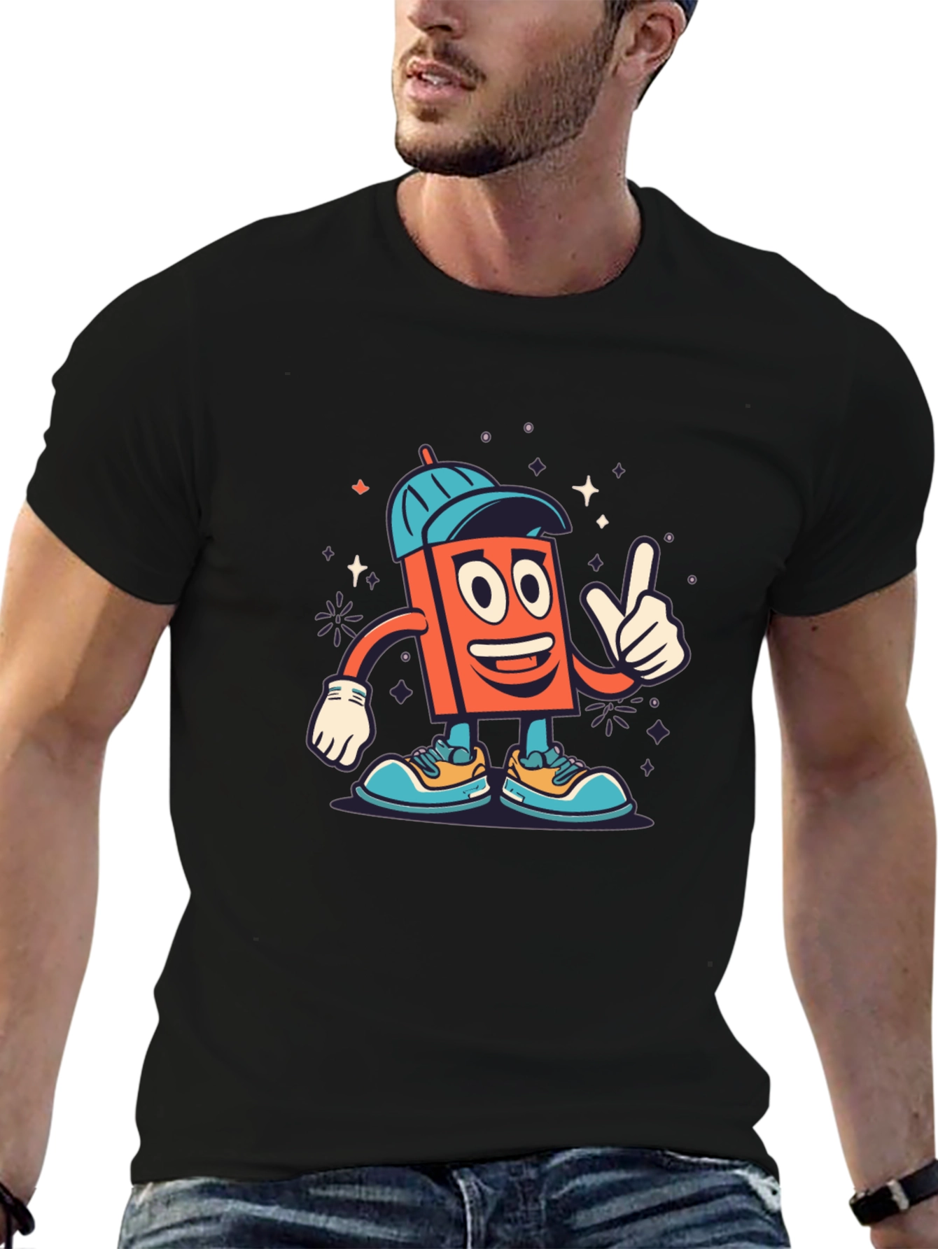 Black Cartoon Character Black T-Shirt view 6