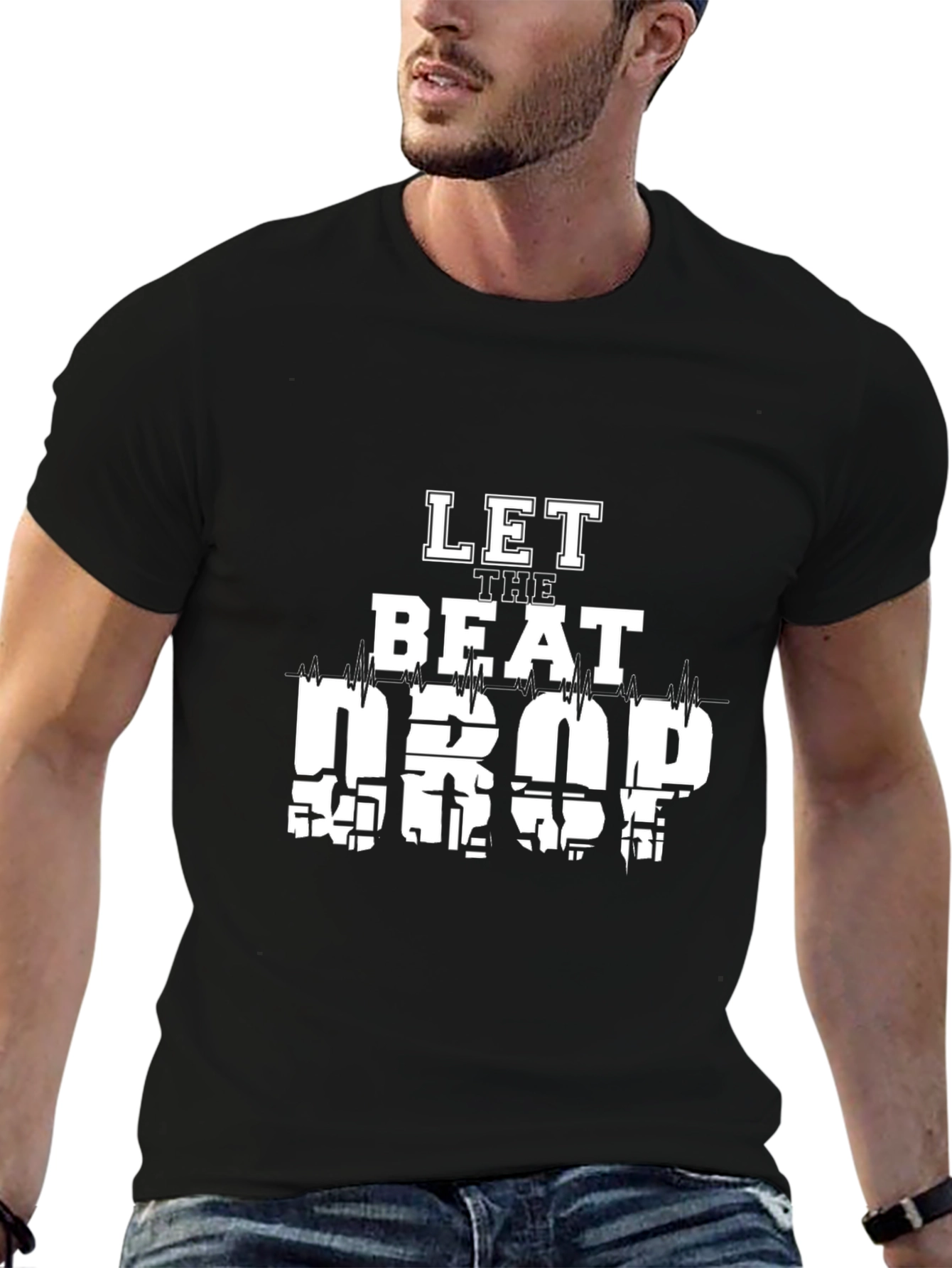 Black Let The Beat Drop Graphic Tee - Cool Design view 6
