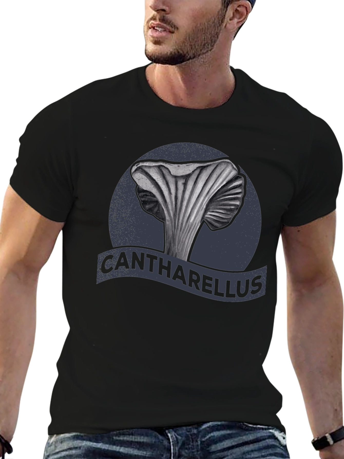 Black Cantharellus Mushroom Graphic Tee view 6