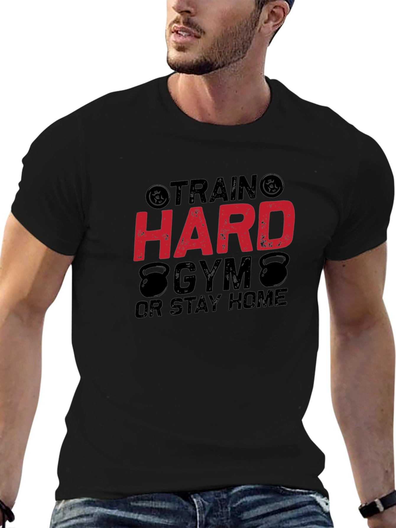 Black Train Hard Gym Black T-Shirt for Men view 6