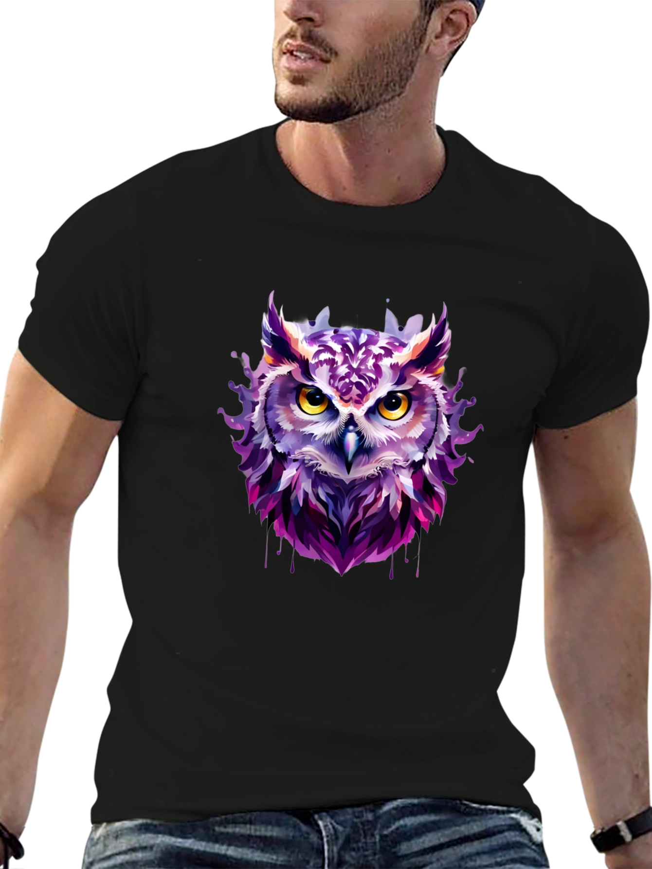 Black Artistic Owl Graphic Tee - Unique Design view 6