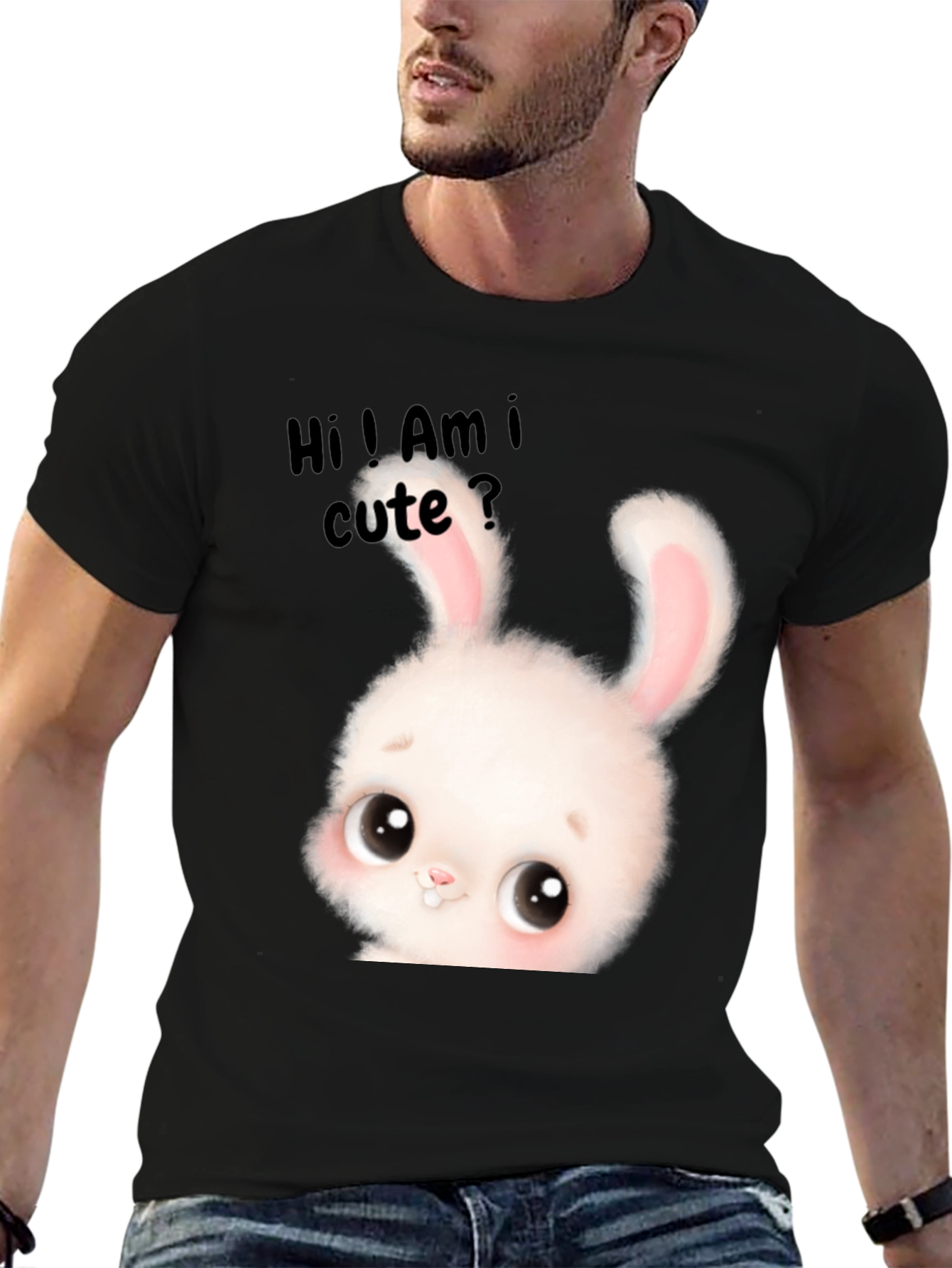Black Cute Bunny Graphic T-Shirt - Adorable Unisex Tee view 6