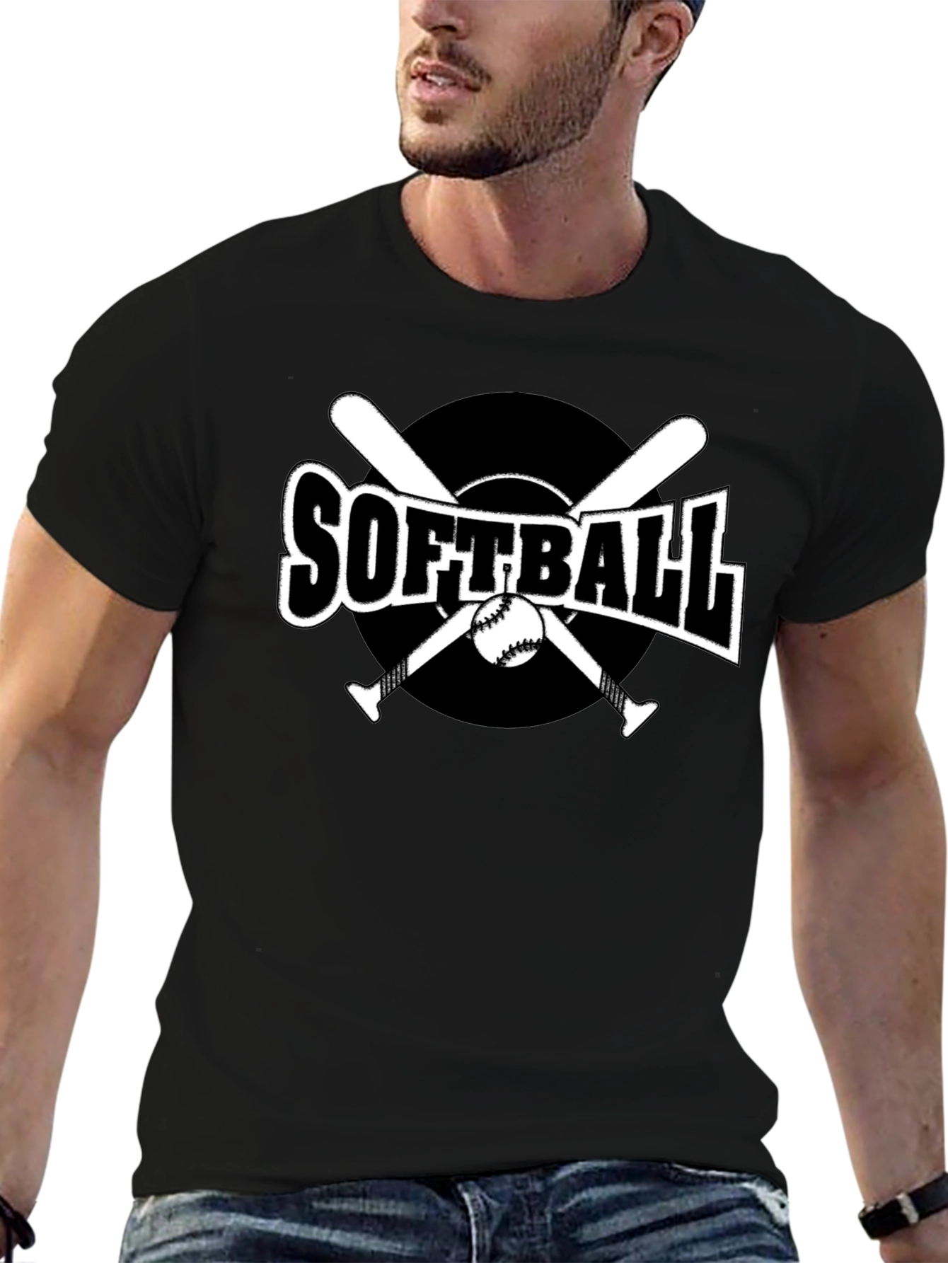 Black Softball Graphic Tee - Black Cotton Casual Shirt view 6