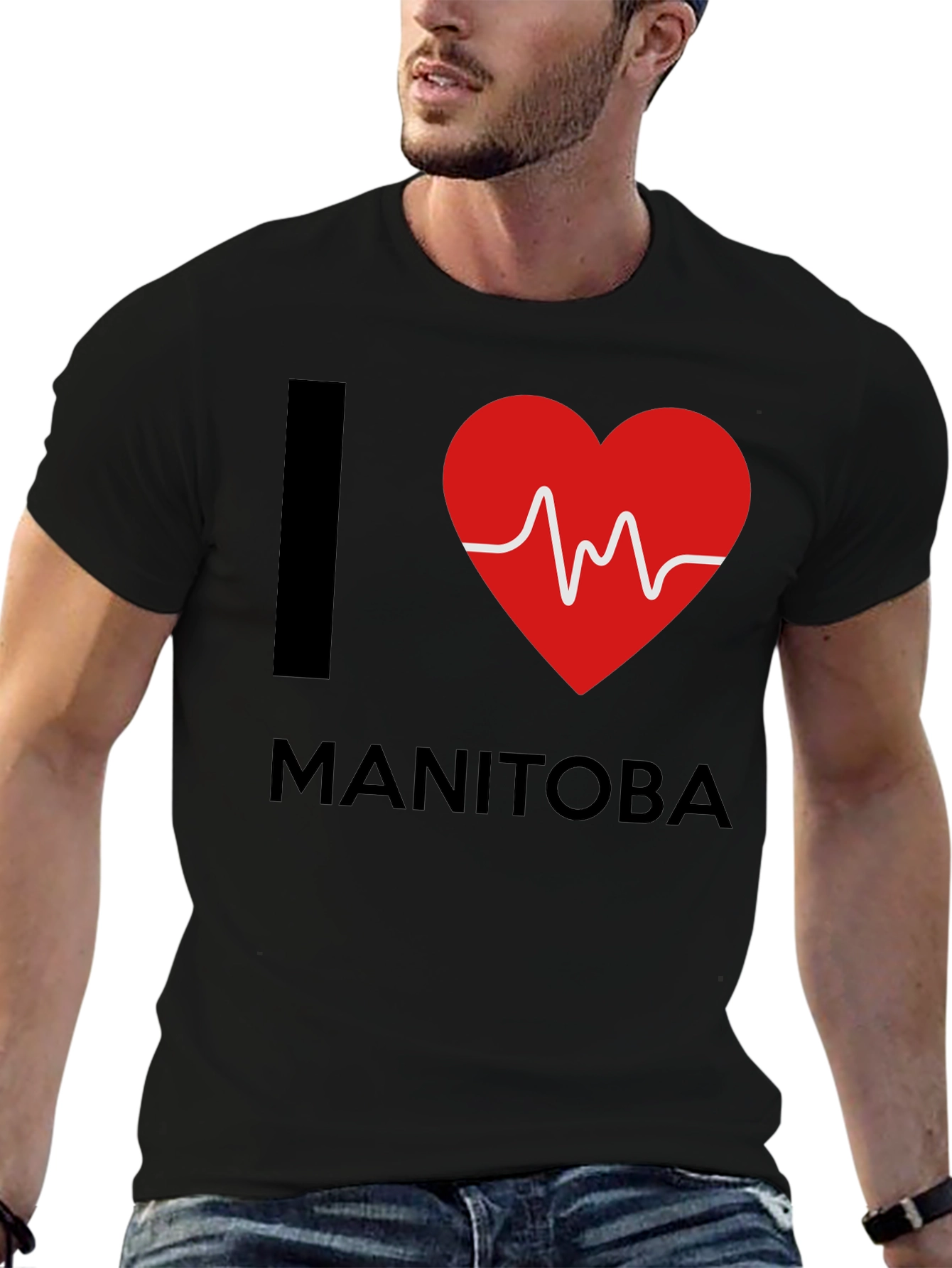 Black I Heart Manitoba T-Shirt - Black Crew Neck Tee view 6