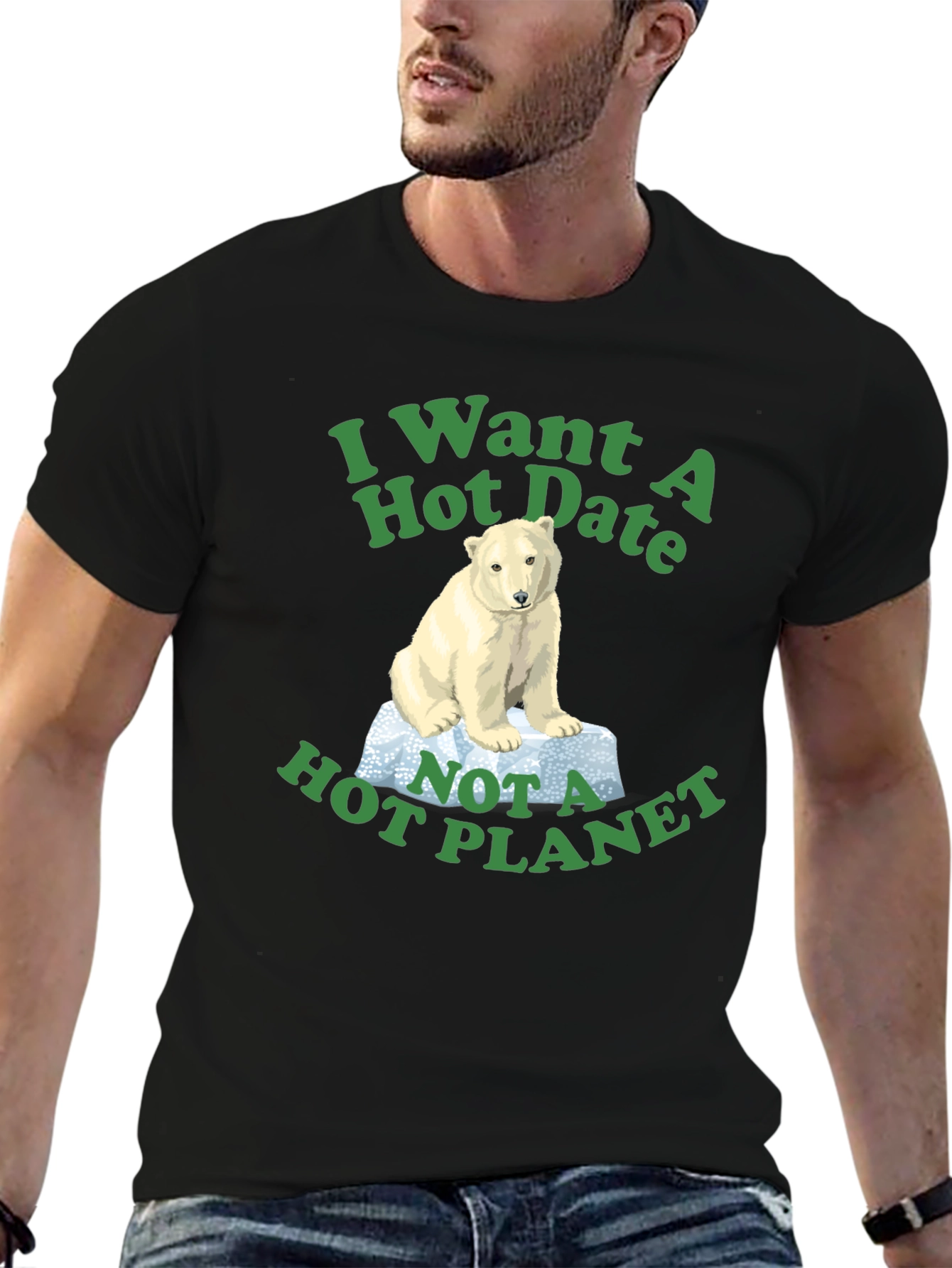 Black I Want a Hot Date Polar Bear Graphic T-Shirt view 6