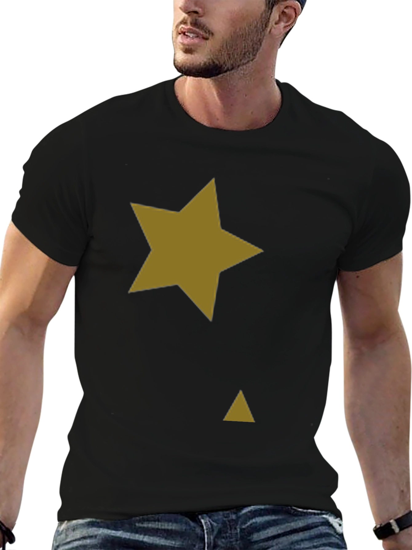 Black Black Tee with Gold Star & Triangle Graphic Print view 6