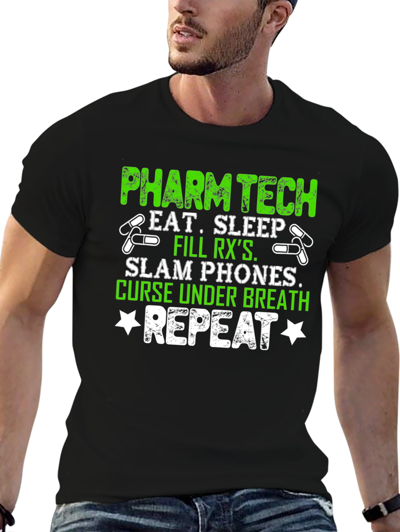 Black Pharm Tech Eat Sleep T-Shirt view 6
